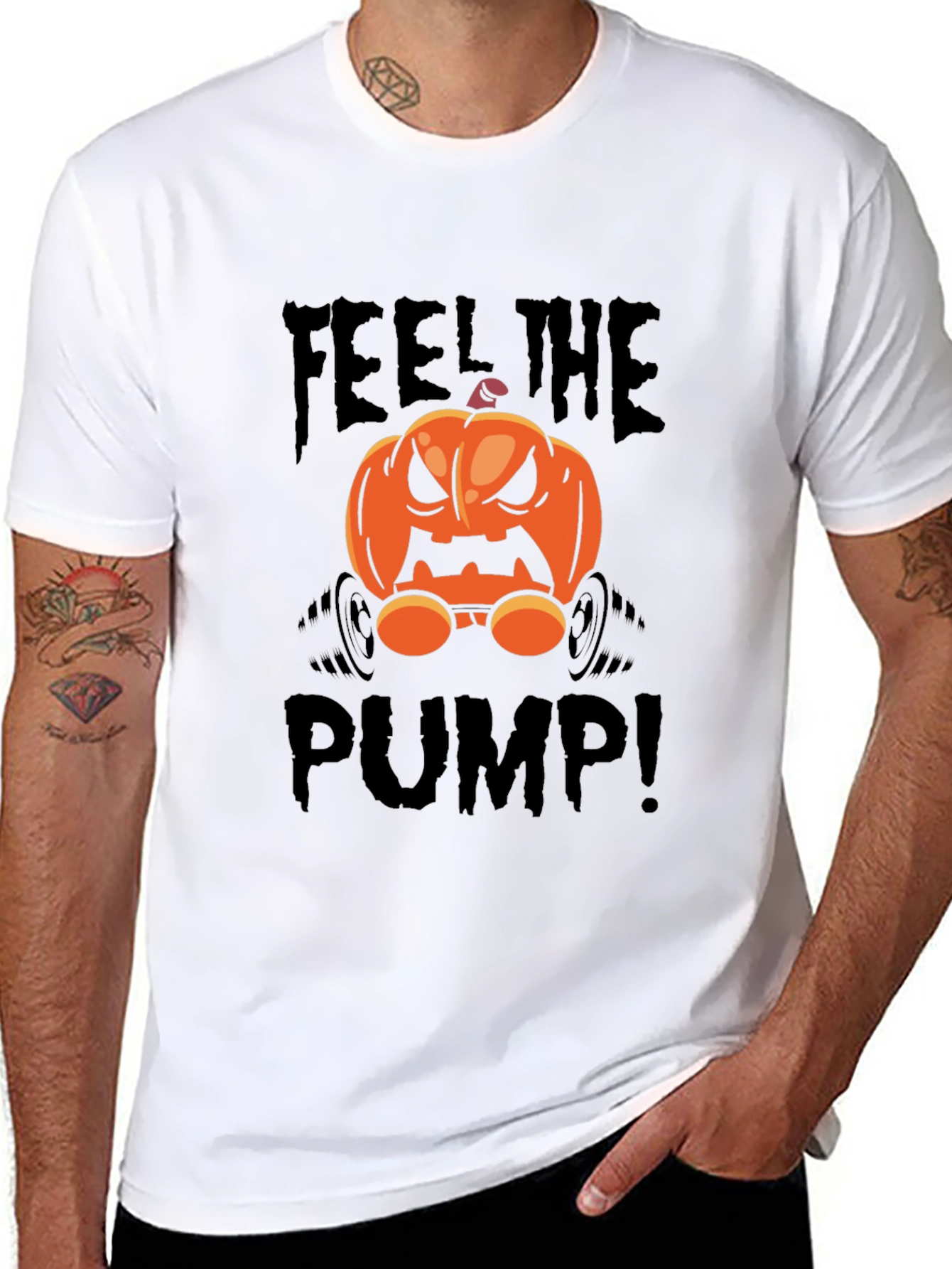 Black Halloween Pumpkin Feel The Pump T-Shirt view 8