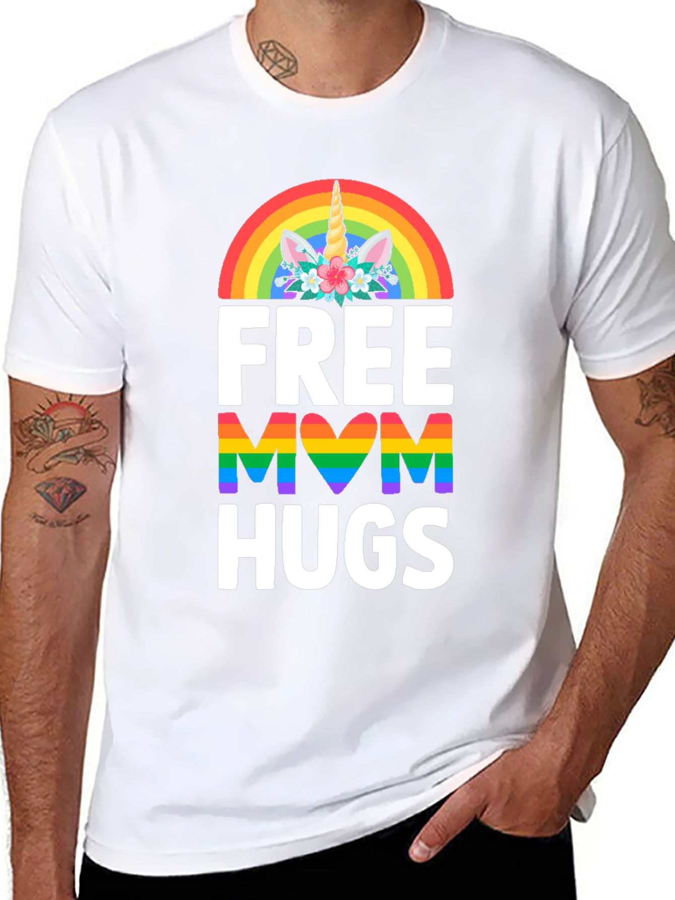 Black Free Mom Hugs Unicorn Rainbow Pride T-Shirt view 8