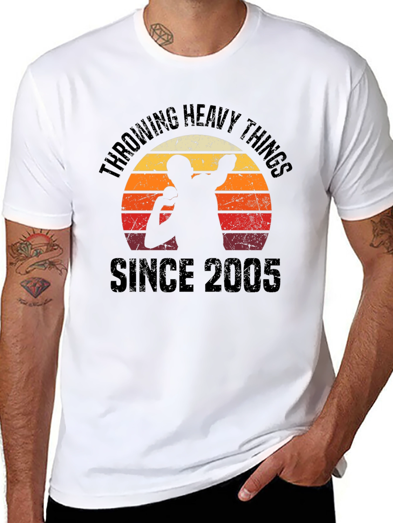 Black Throwing Heavy Things Since 2005 T-Shirt view 8