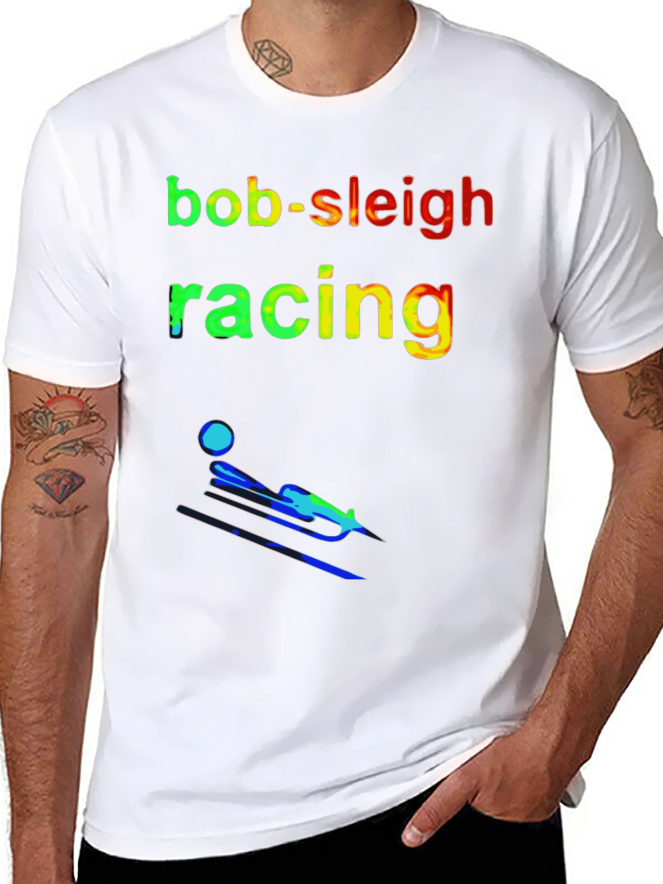 Black Bob-Sleigh Racing T-Shirt - Sporty Design view 8