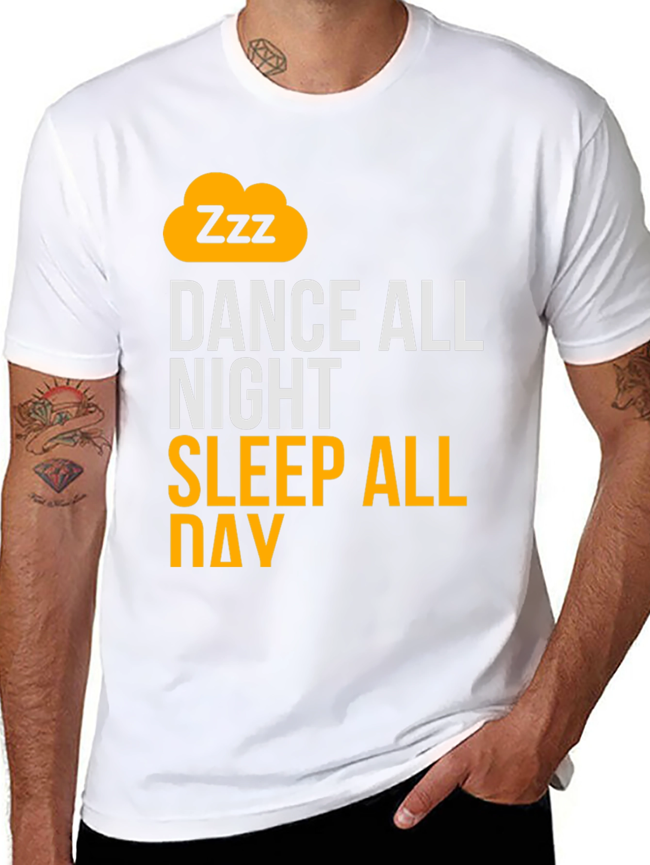 Black Dance All Night Sleep All Day Black Graphic T-Shirt view 8