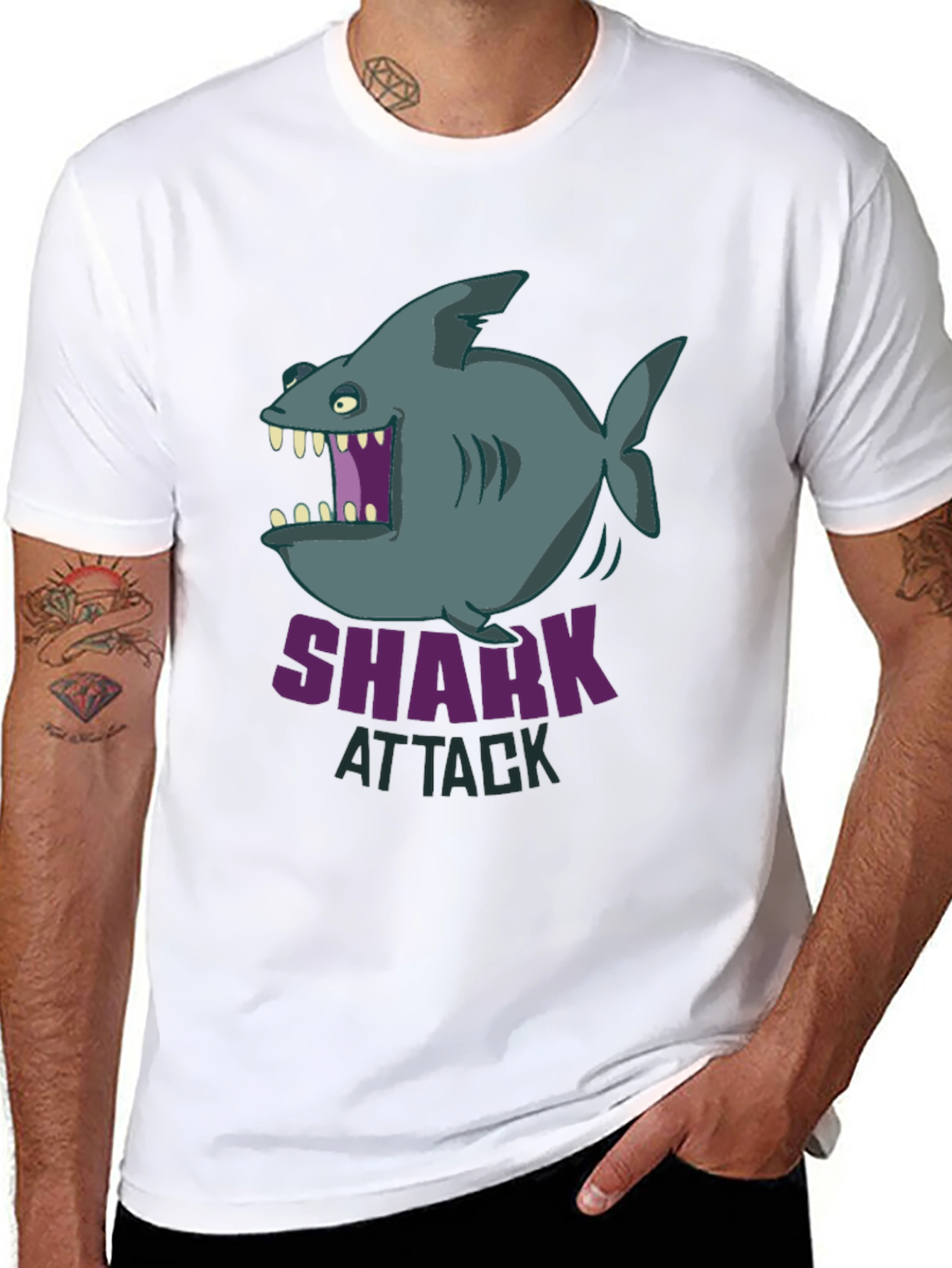 Black Shark Attack Graphic T-Shirt - Cartoon Design view 8