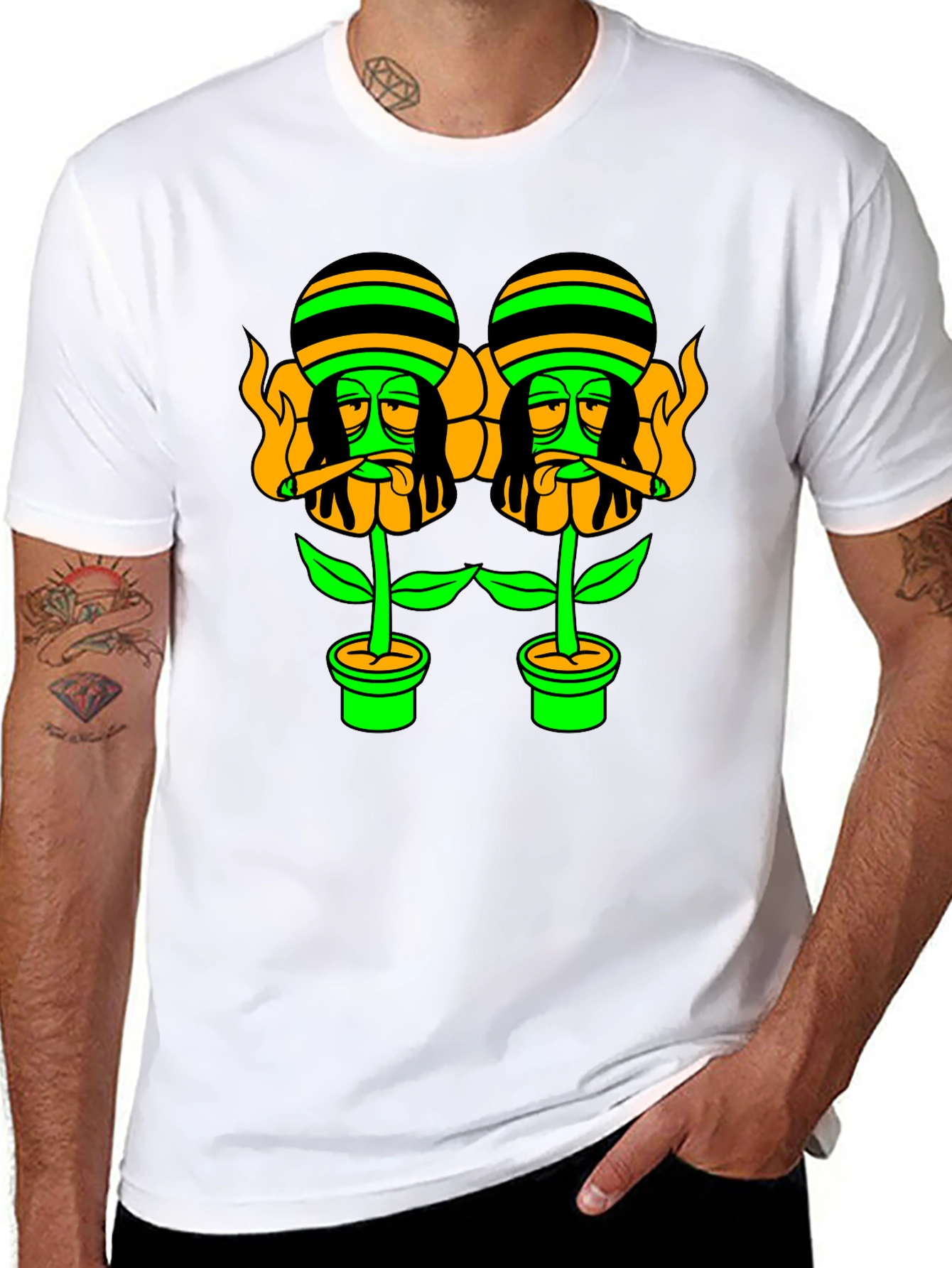 Black Rasta Flower Pot Graphic Tee - Black view 8