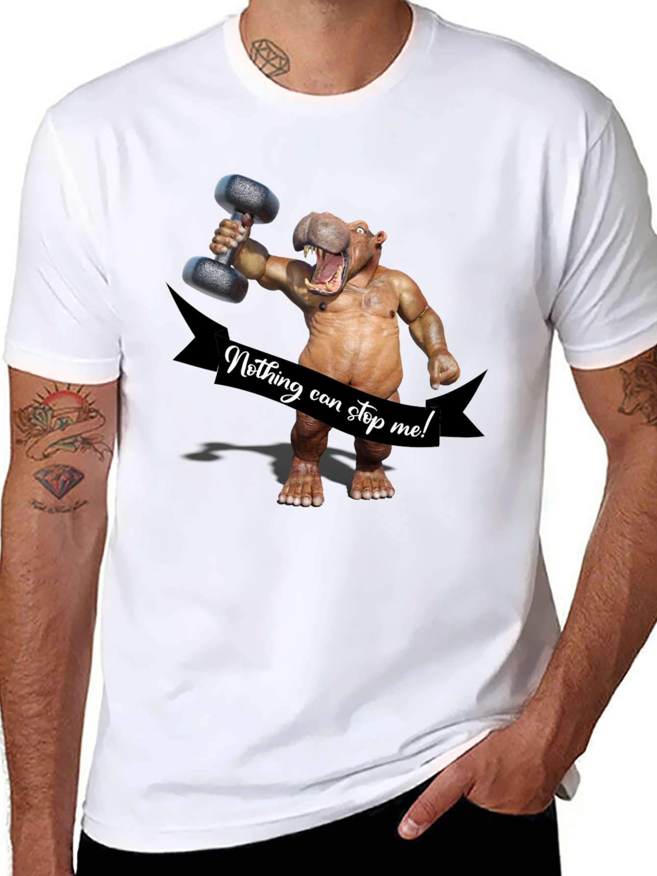Black Hippo Lifting Dumbbell T-Shirt - Nothing Can Stop Me! view 8