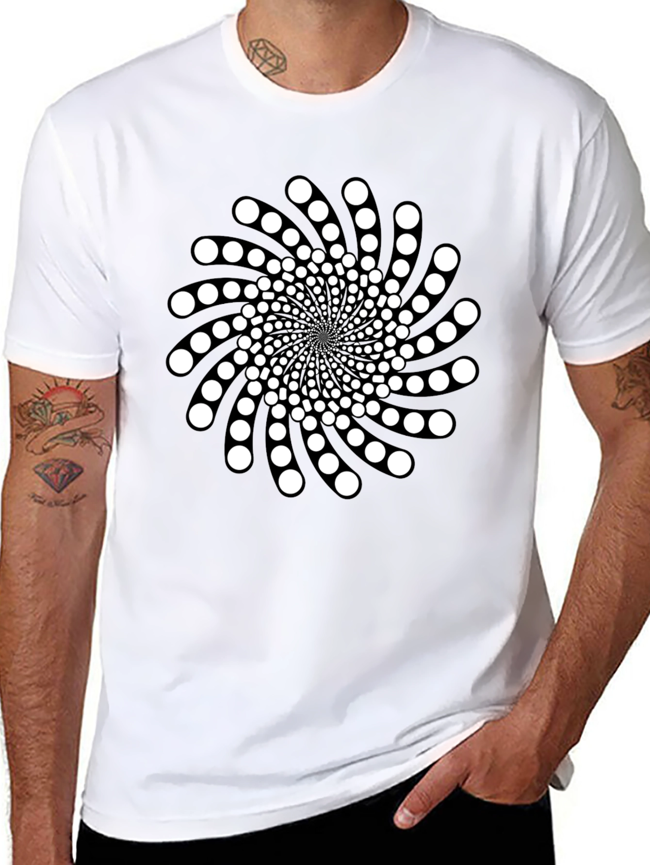 Black Optical Illusion Swirl Graphic T-Shirt view 8