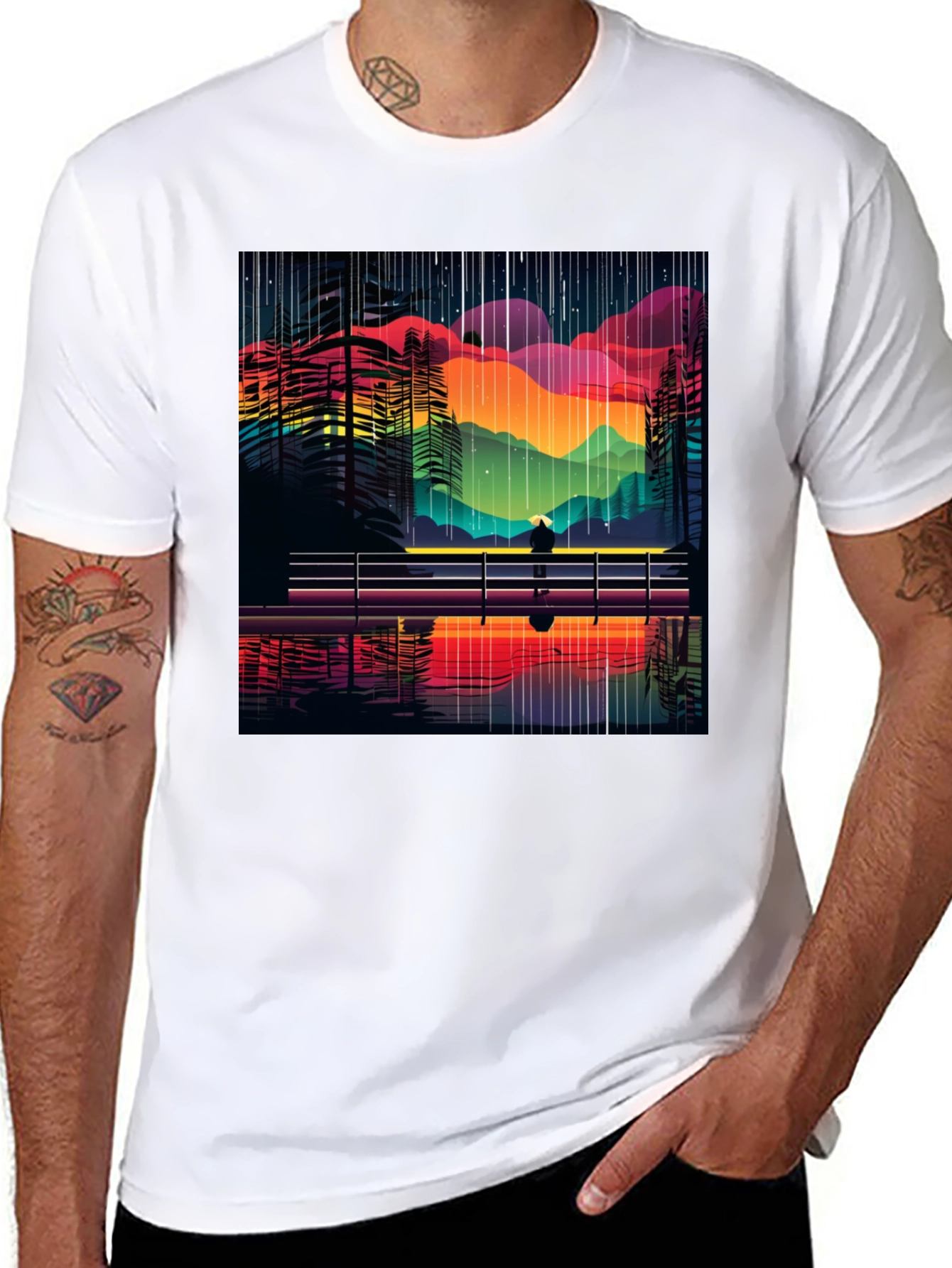 Black Vibrant Abstract Landscape Tee - Stylish Graphic T-Shirt view 8