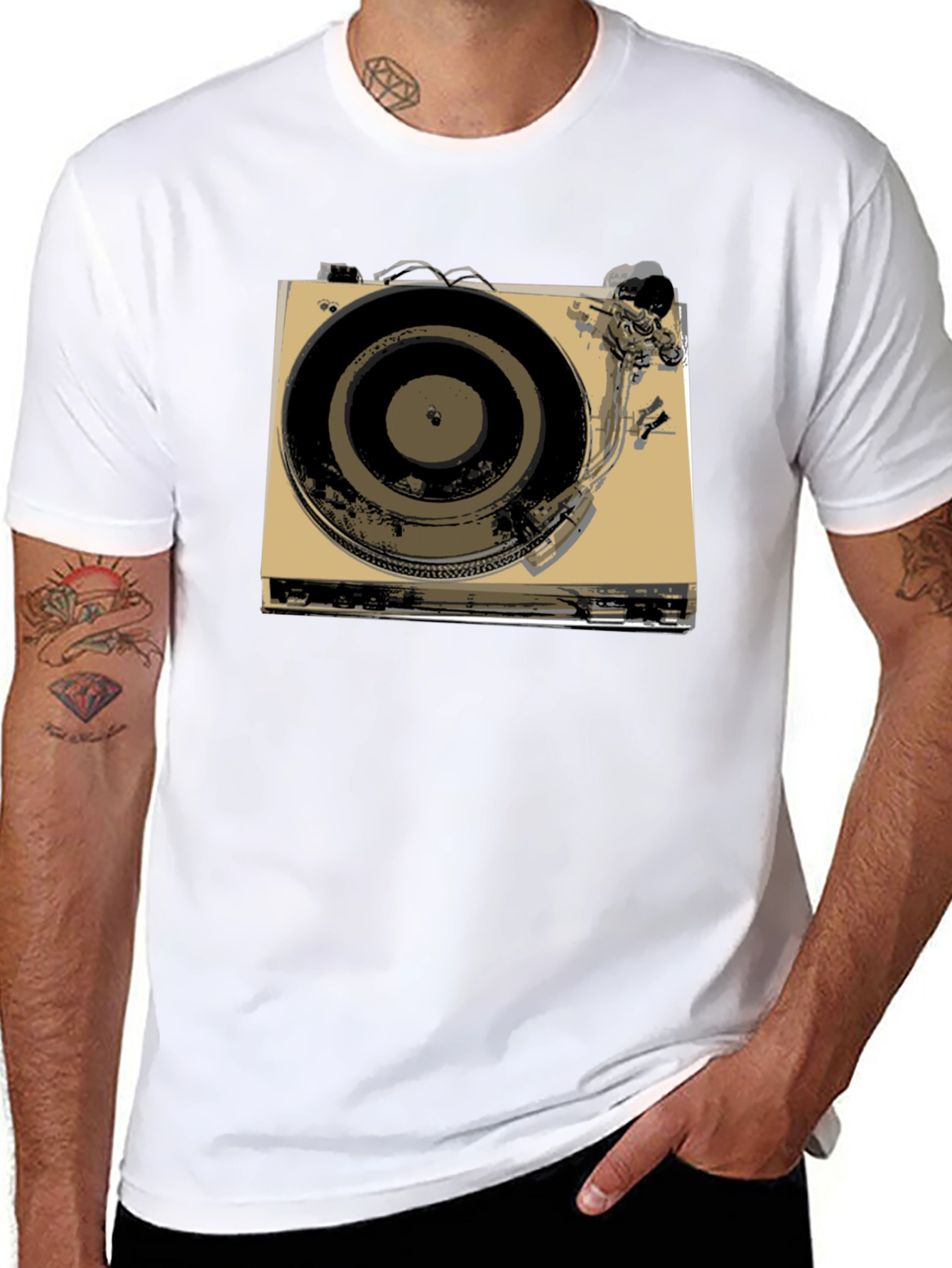 Black Vintage Turntable Graphic Tee - Retro DJ Style view 8