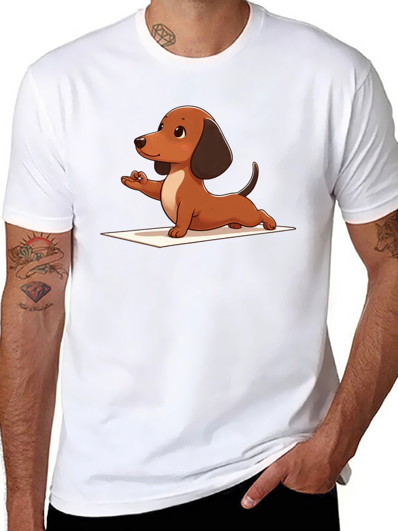 Black Yoga Dachshund Black T-Shirt view 8