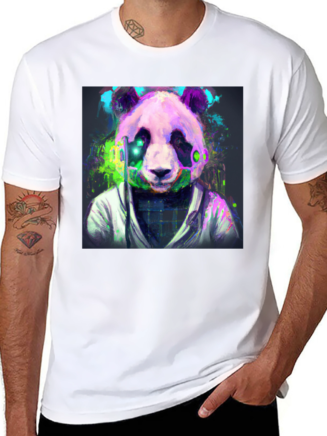 Black Cyber Panda Graphic Tee - Modern Style view 8