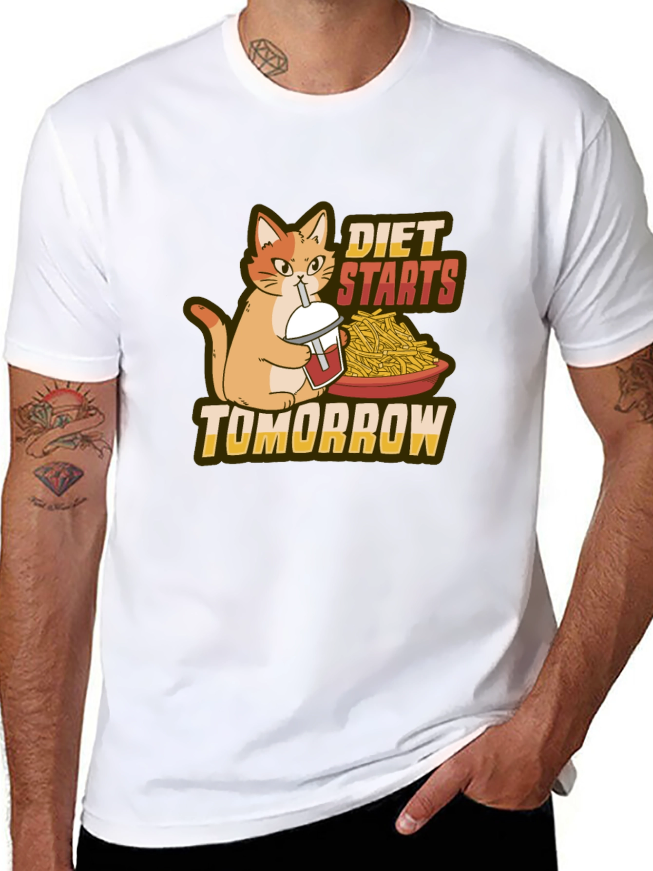 Black Diet Starts Tomorrow Funny Cat T-Shirt view 8