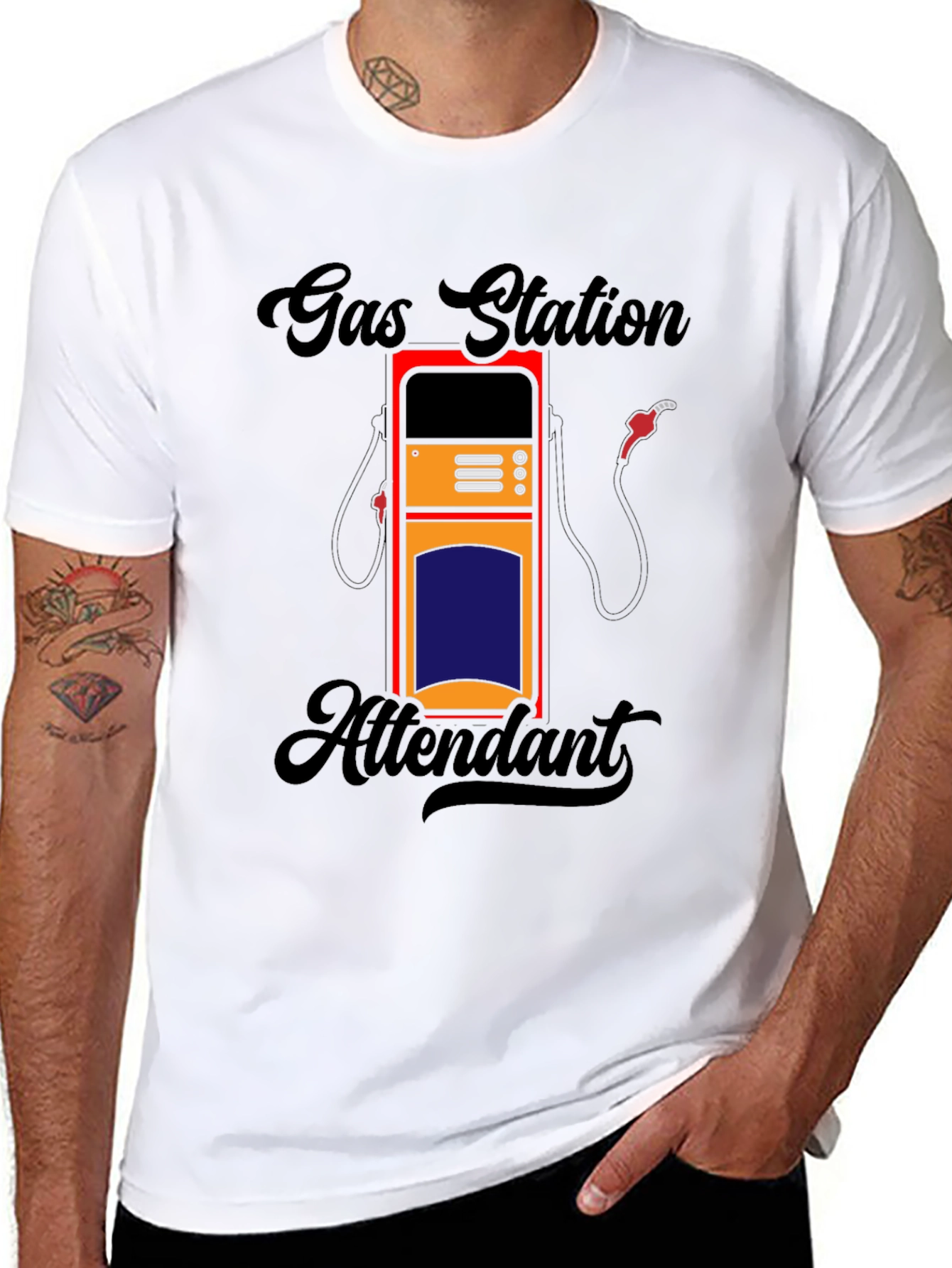 Black Gas Station Attendant Graphic Tee - Black Cotton Comfort view 8