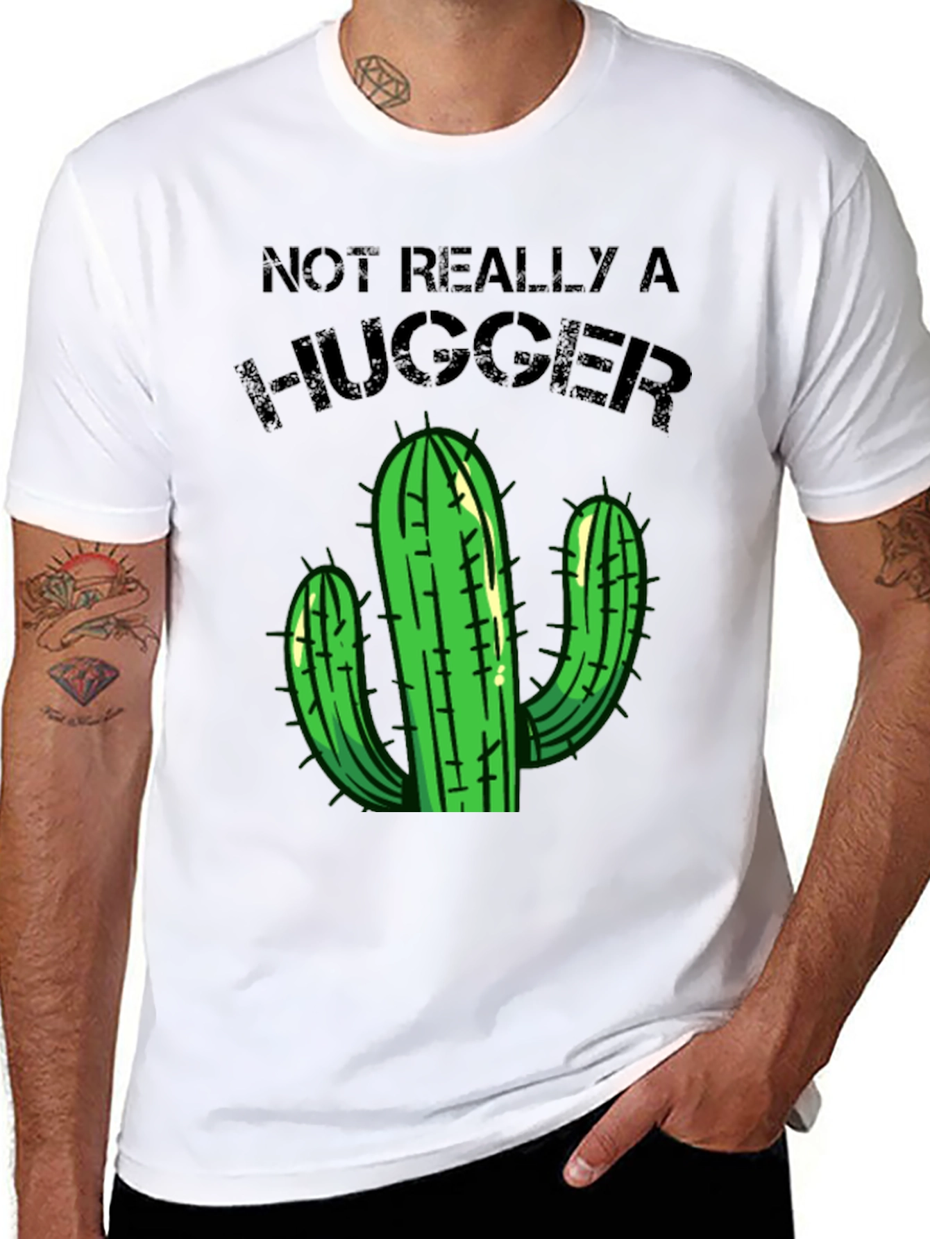 Black Not Really a Hugger T-Shirt Cactus Graphic Tee view 8