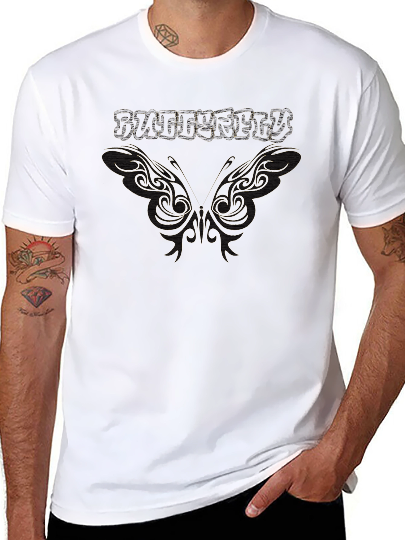 Black Butterfly Graphic Print T-Shirt - Black view 8