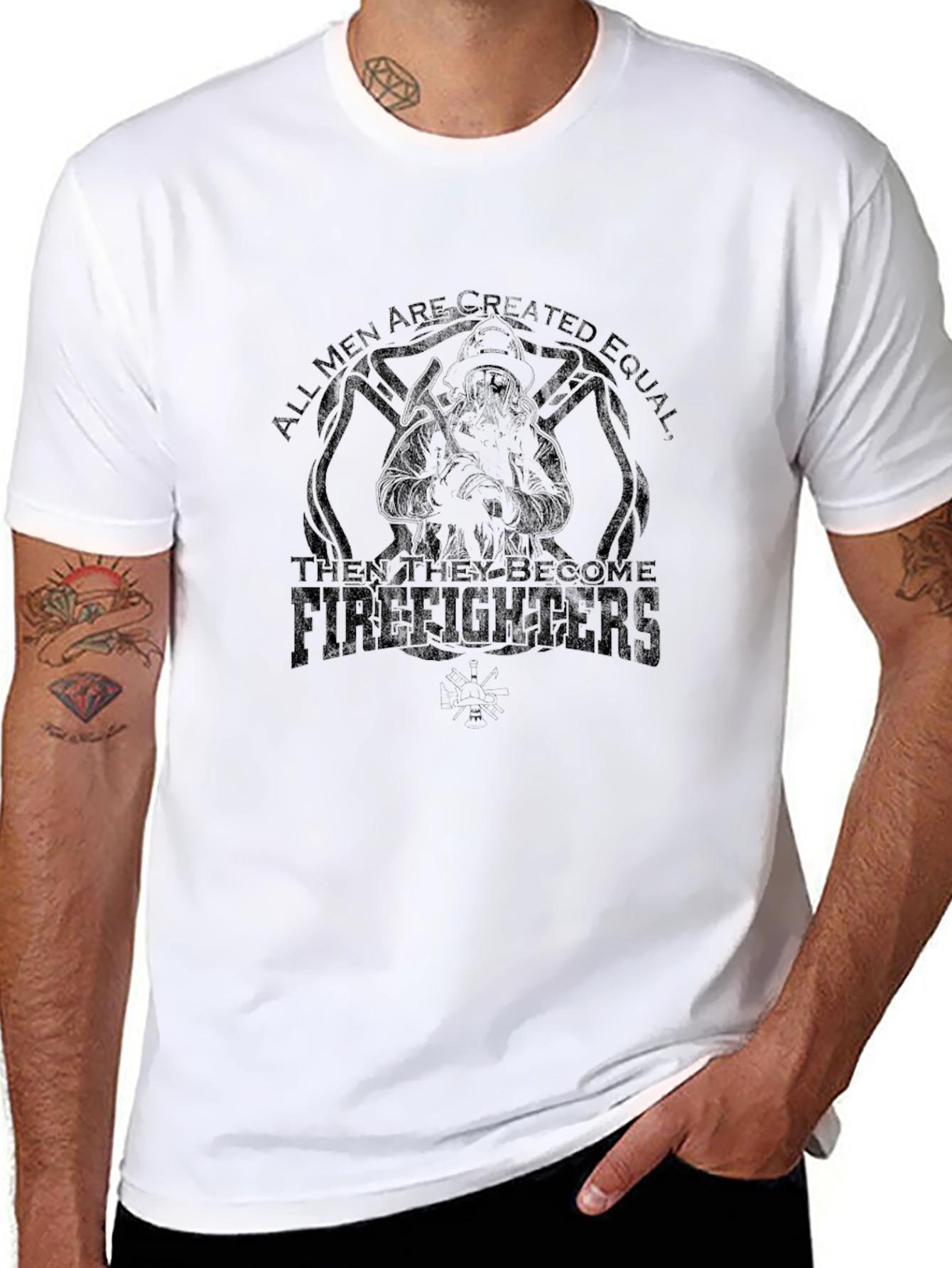 Black Firefighter T-Shirt - All Men Are Created Equal view 8