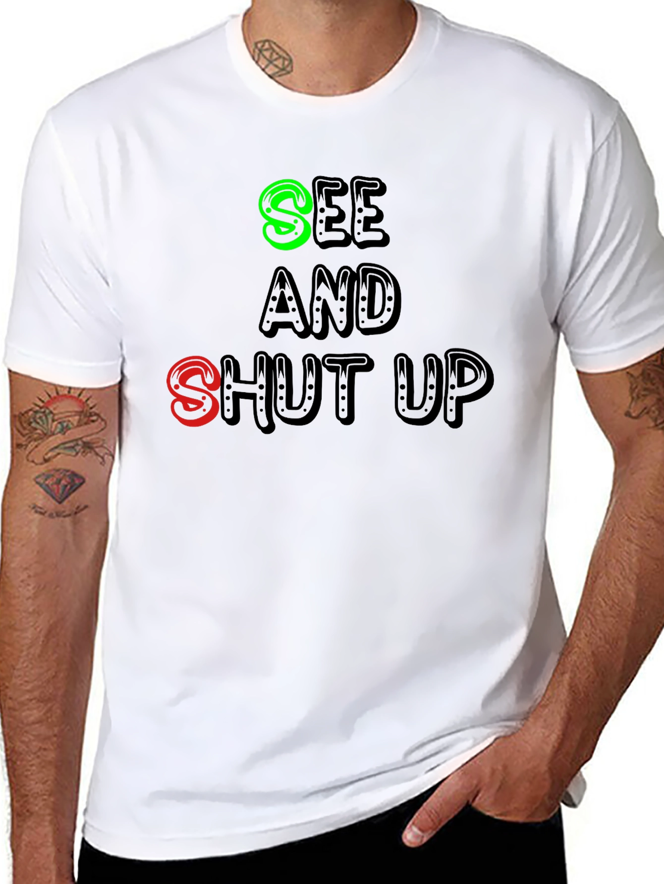 Black See and Shut Up T-Shirt - Funny Sarcastic Tee view 8