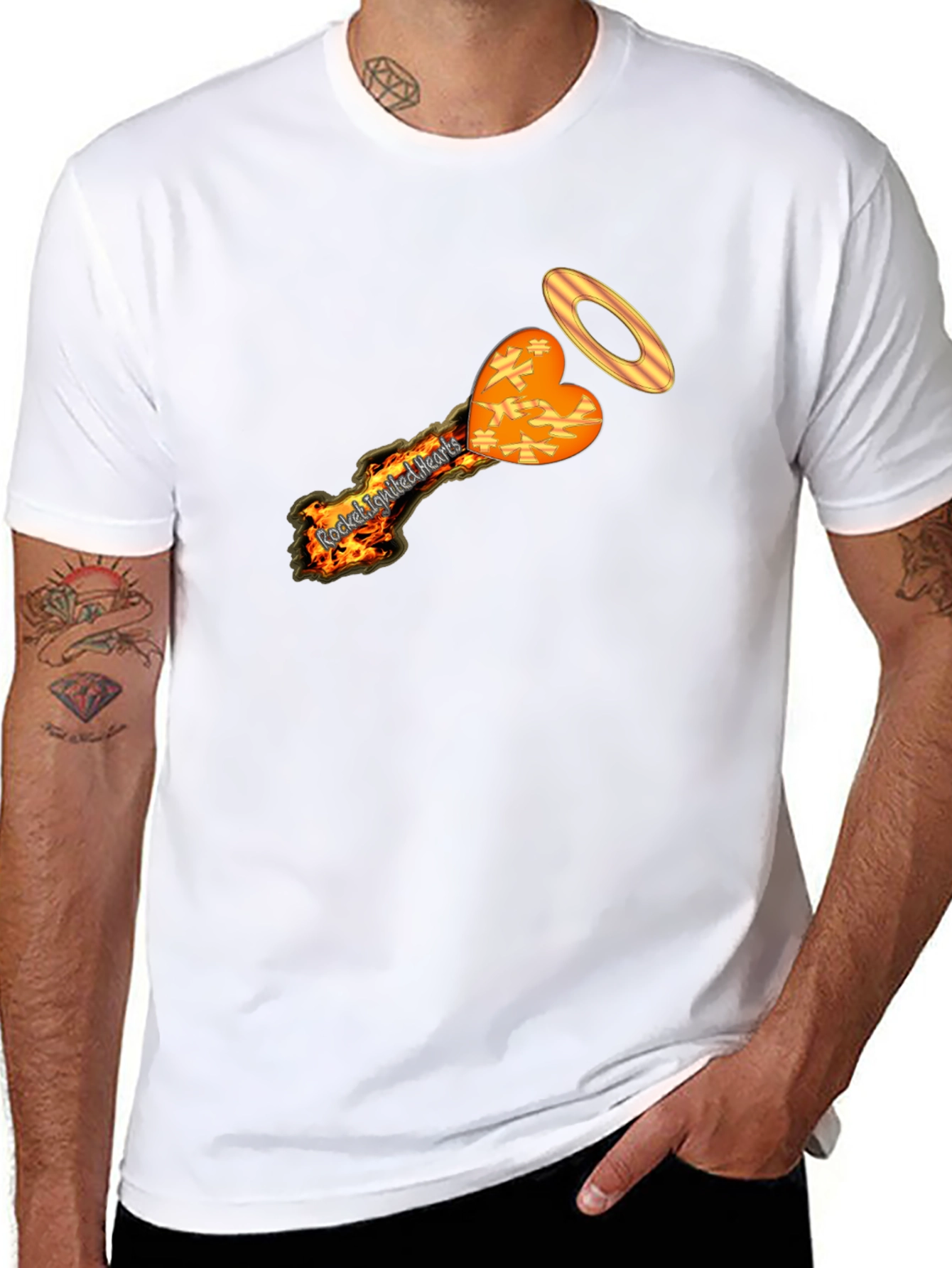 Black Fiery Heart T-Shirt - Rocked Ignited Hearts Design view 8