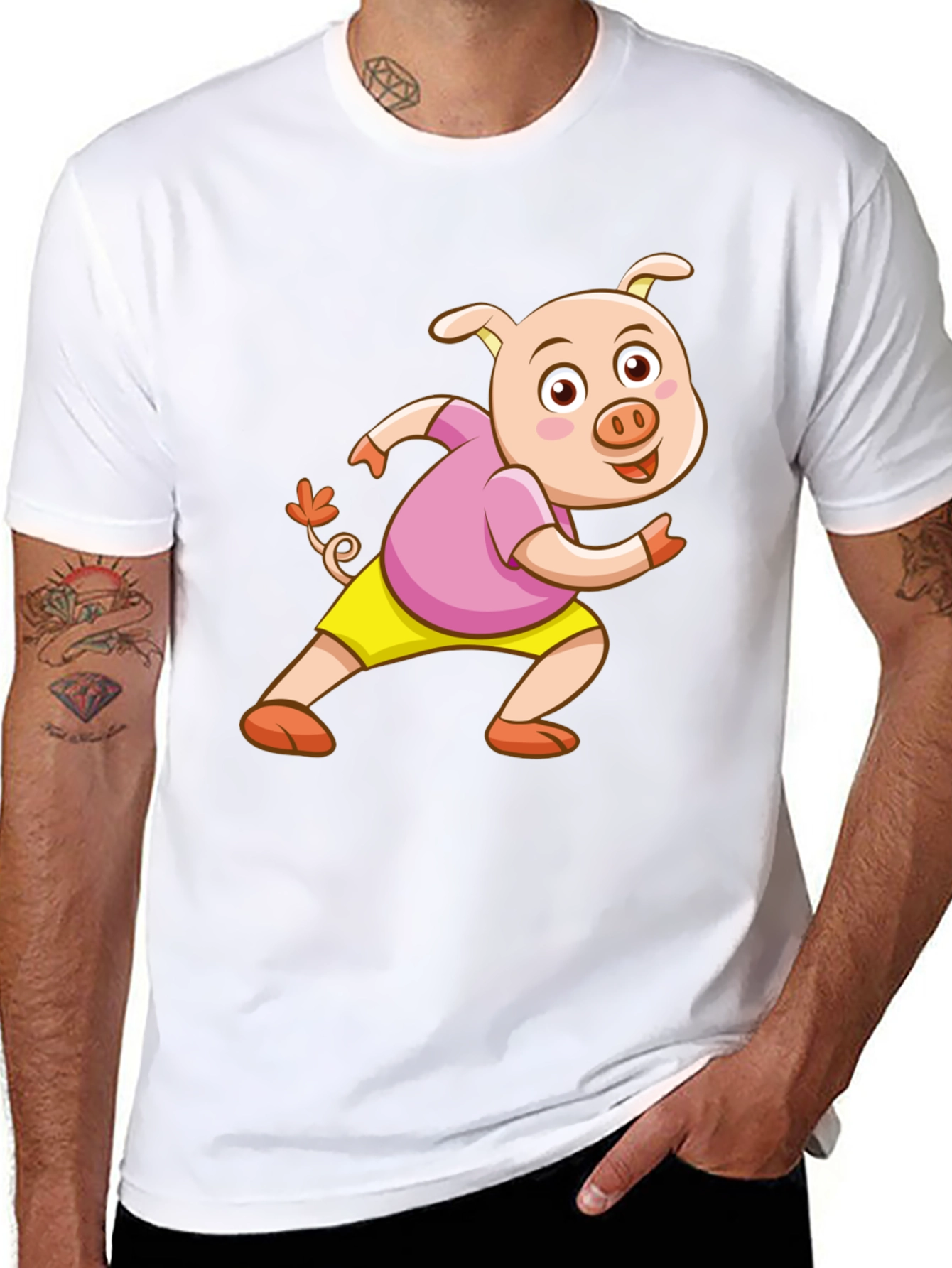 Black Cartoon Pig Black T-Shirt view 8