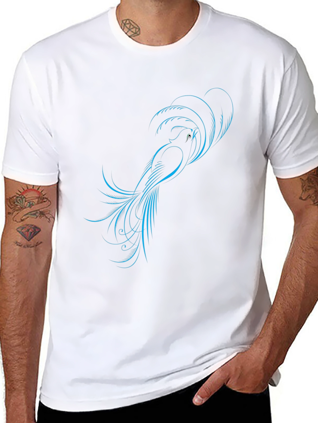 Black Stylish Black T-Shirt with Blue Bird Design view 8