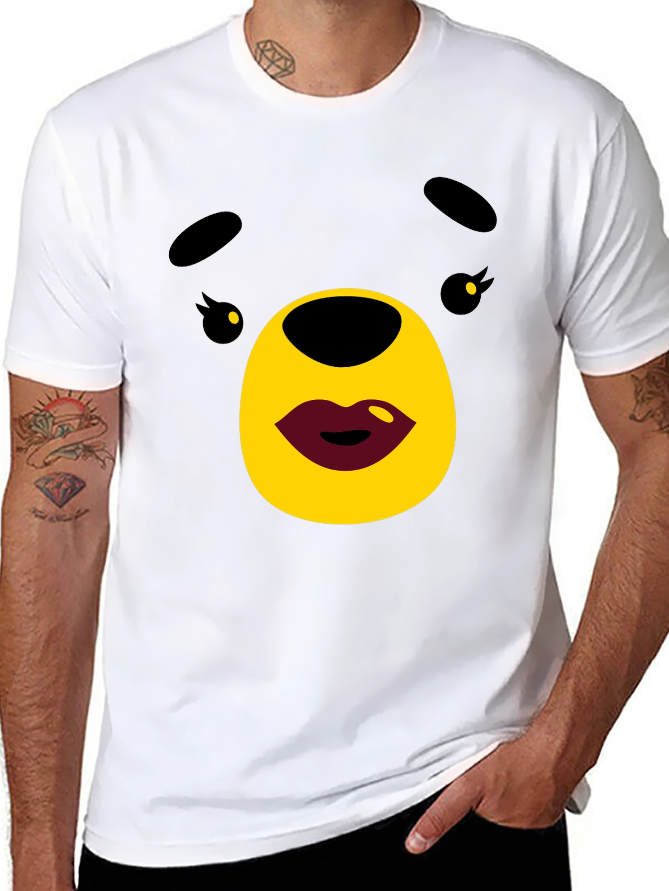 Black Cute Cartoon Bear Graphic Black T-Shirt view 8