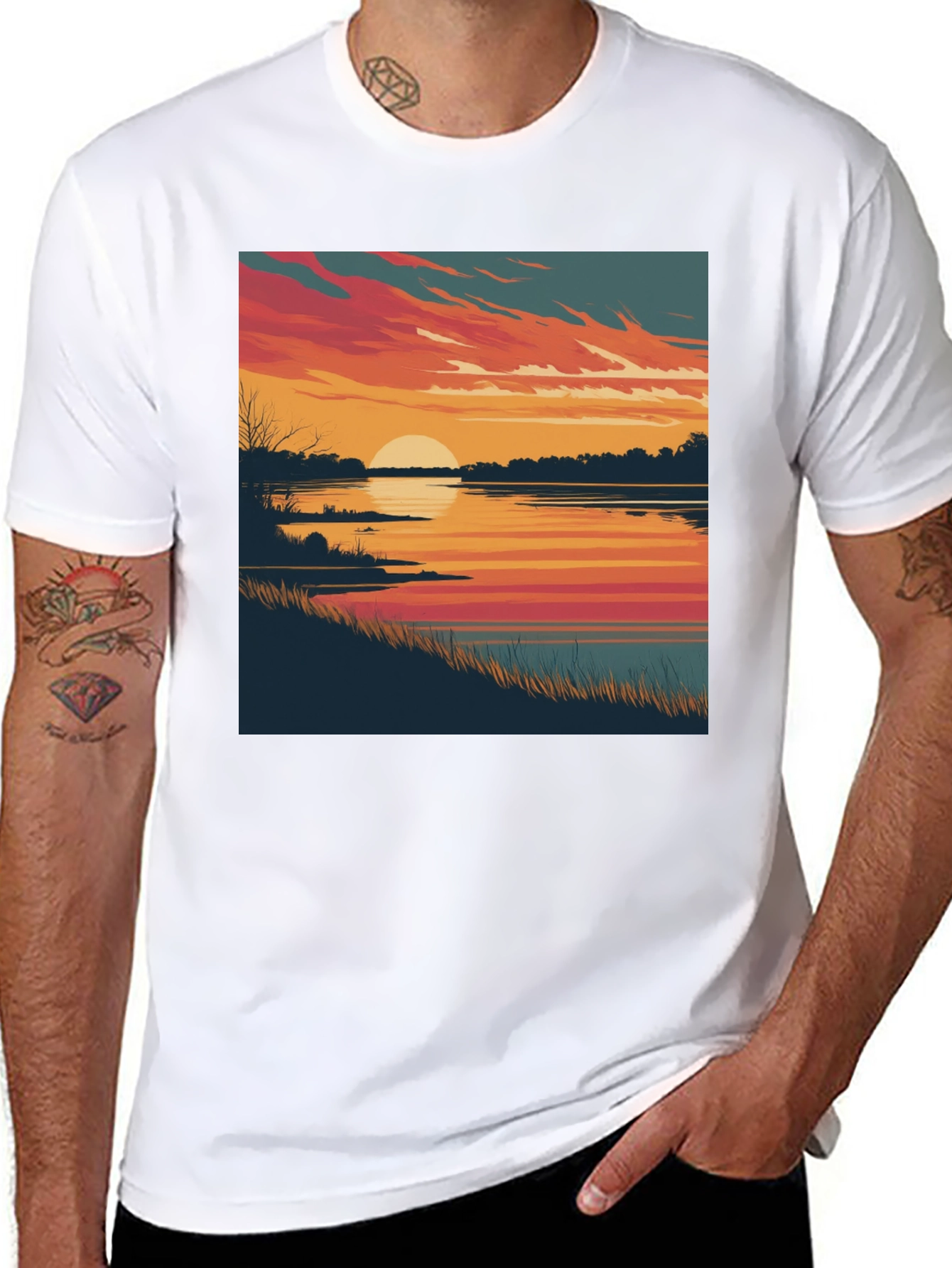Black Sunset Lake Graphic Tee - Black Cotton Blend Comfort view 8