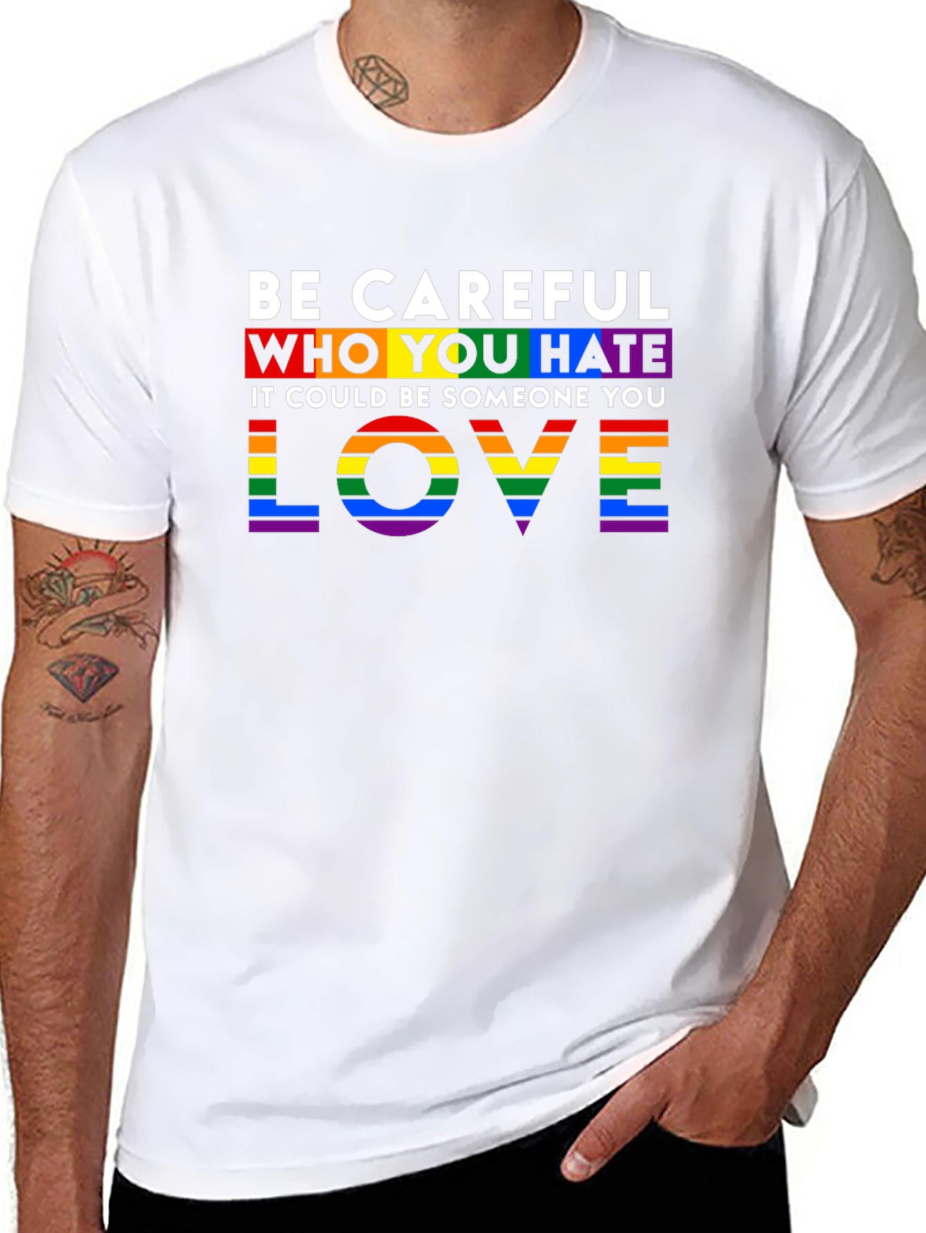 Black Be Careful Who You Hate LGBTQ+ Pride T-Shirt view 8