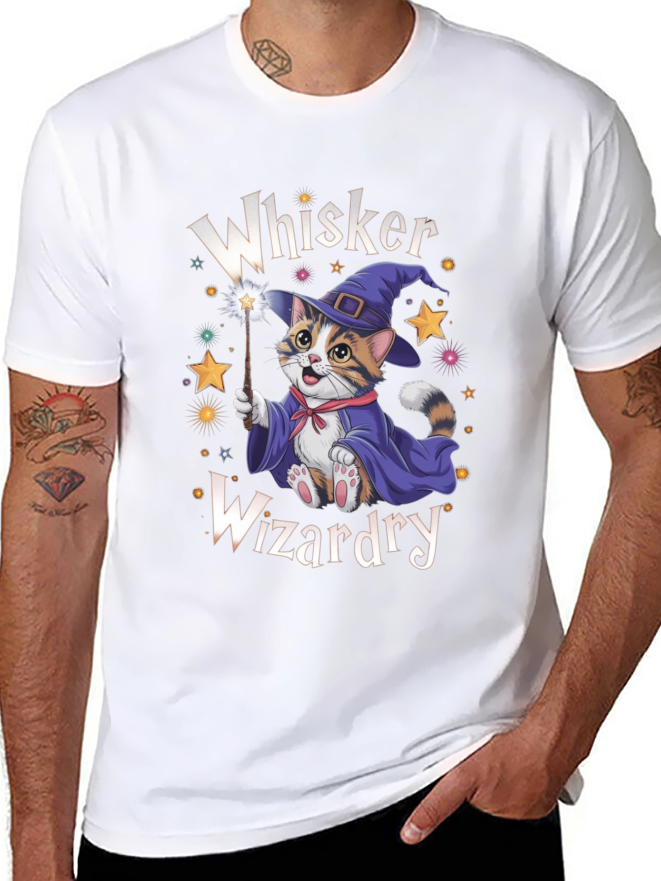 Black Whiskers Wizardry Cat T-Shirt view 8