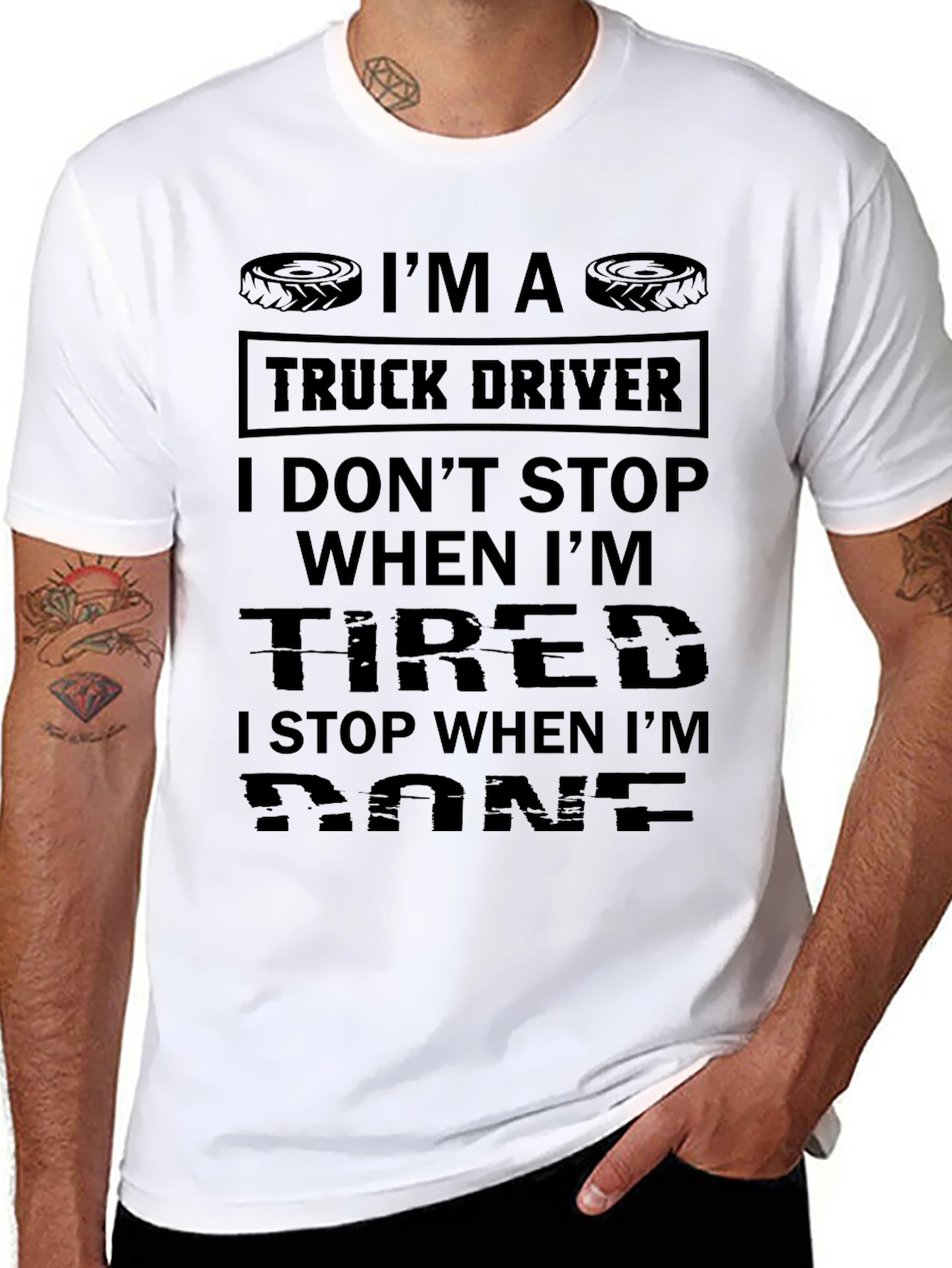 Black Truck Driver Tire Design Black T-Shirt view 8