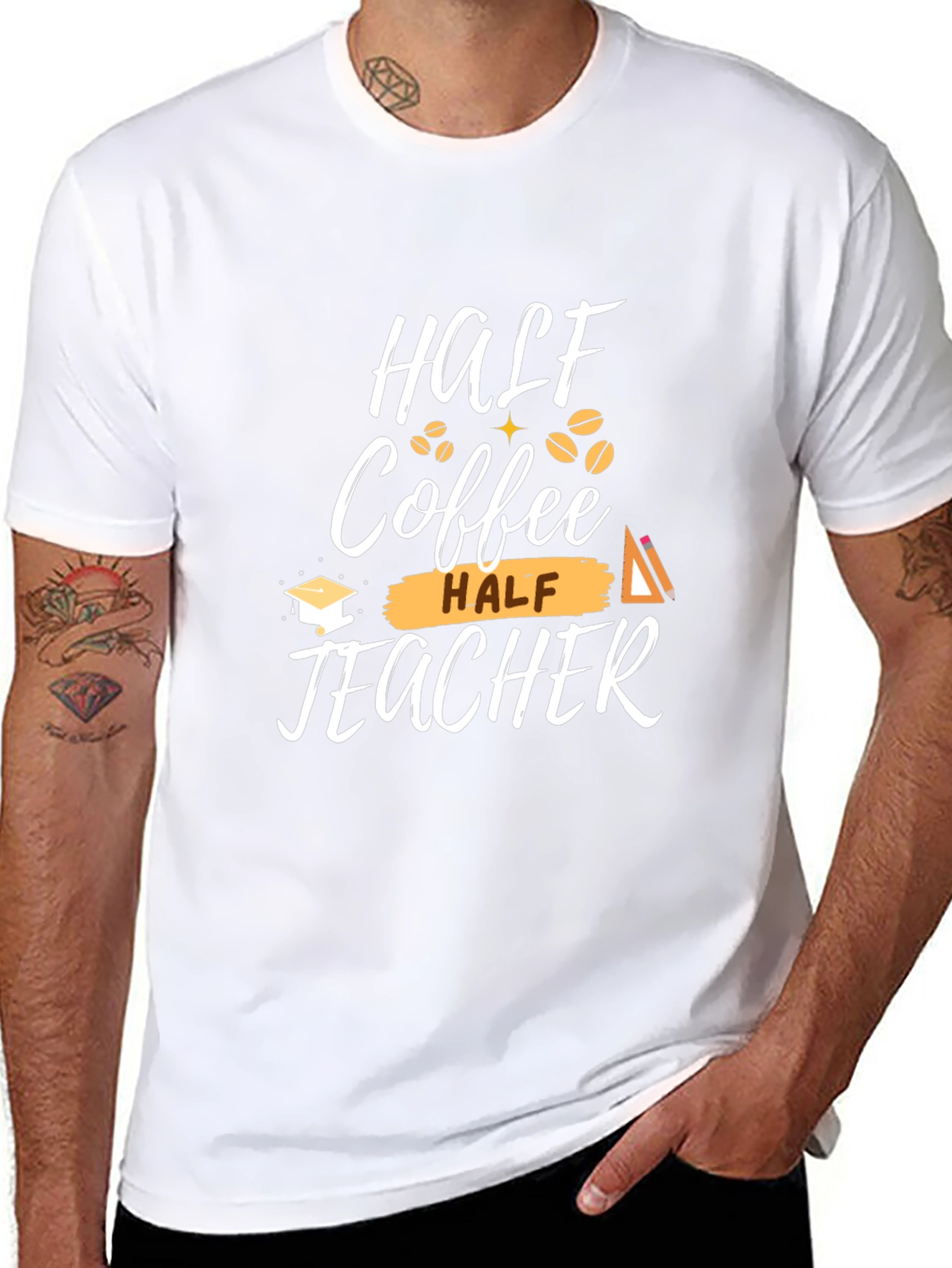 Black Half Coffee Half Teacher Graphic T-Shirt view 8