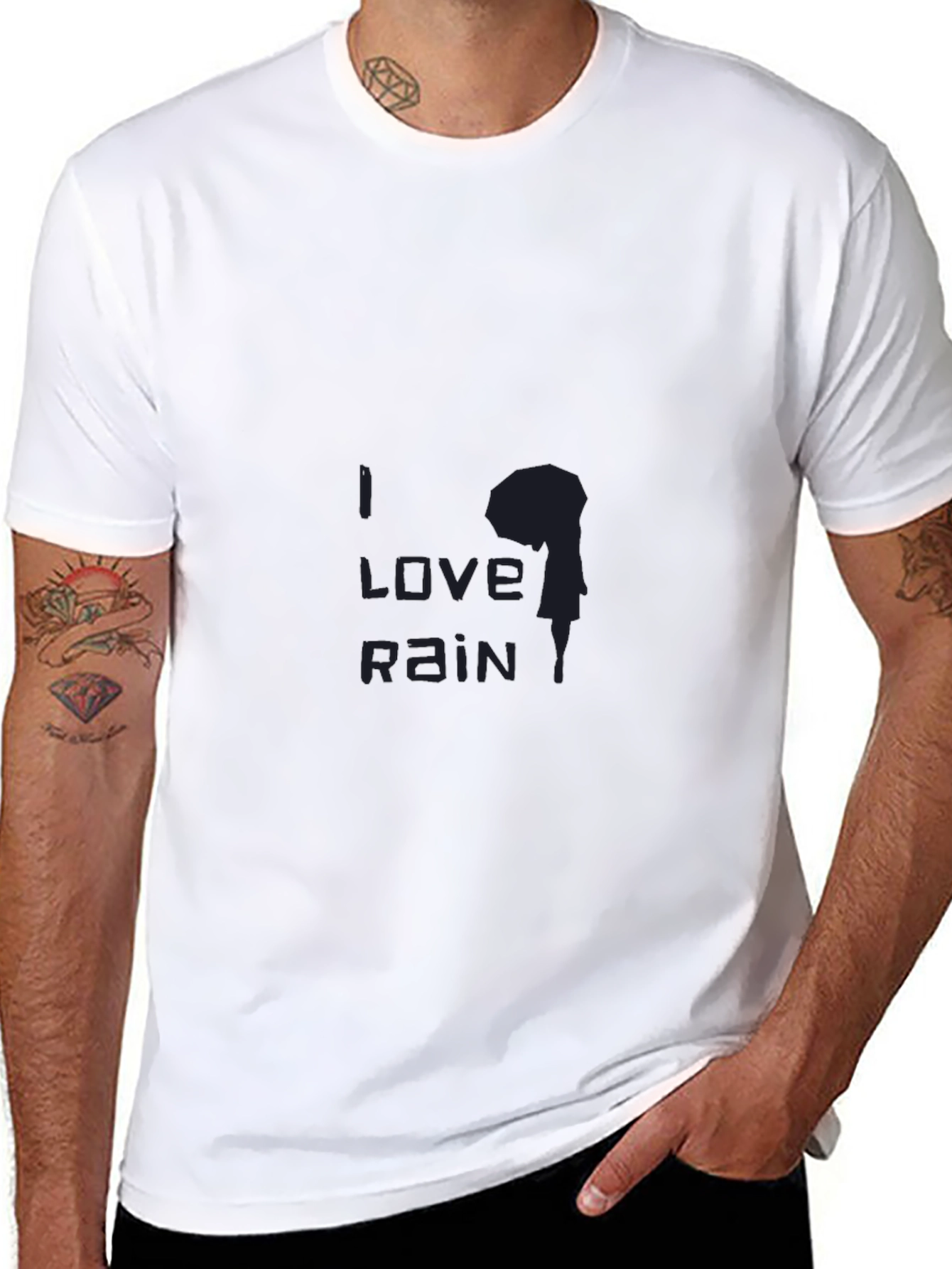 Black I Love Rain Black T-Shirt view 8