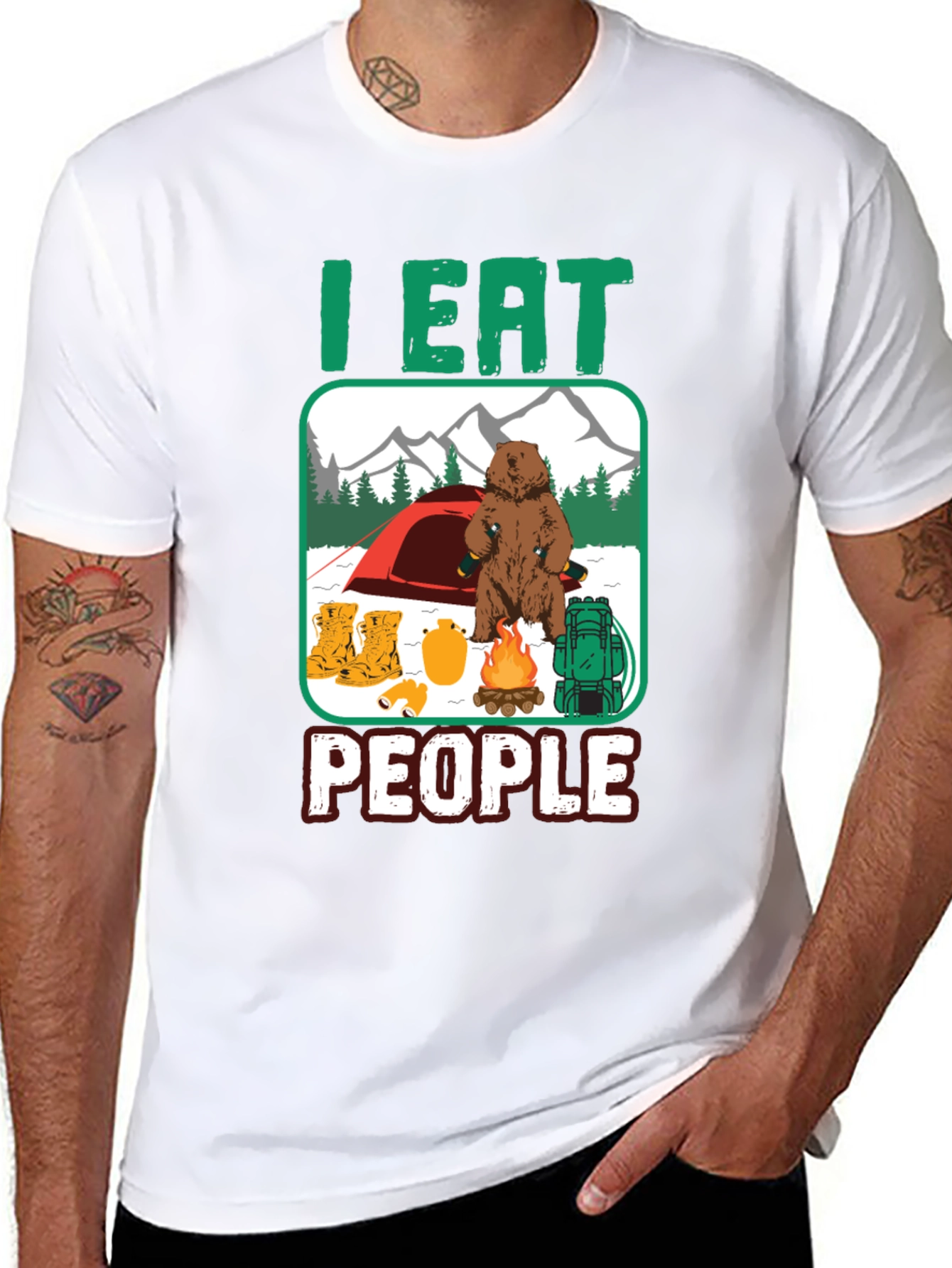 Black I Eat People Bear Camping T-Shirt view 8