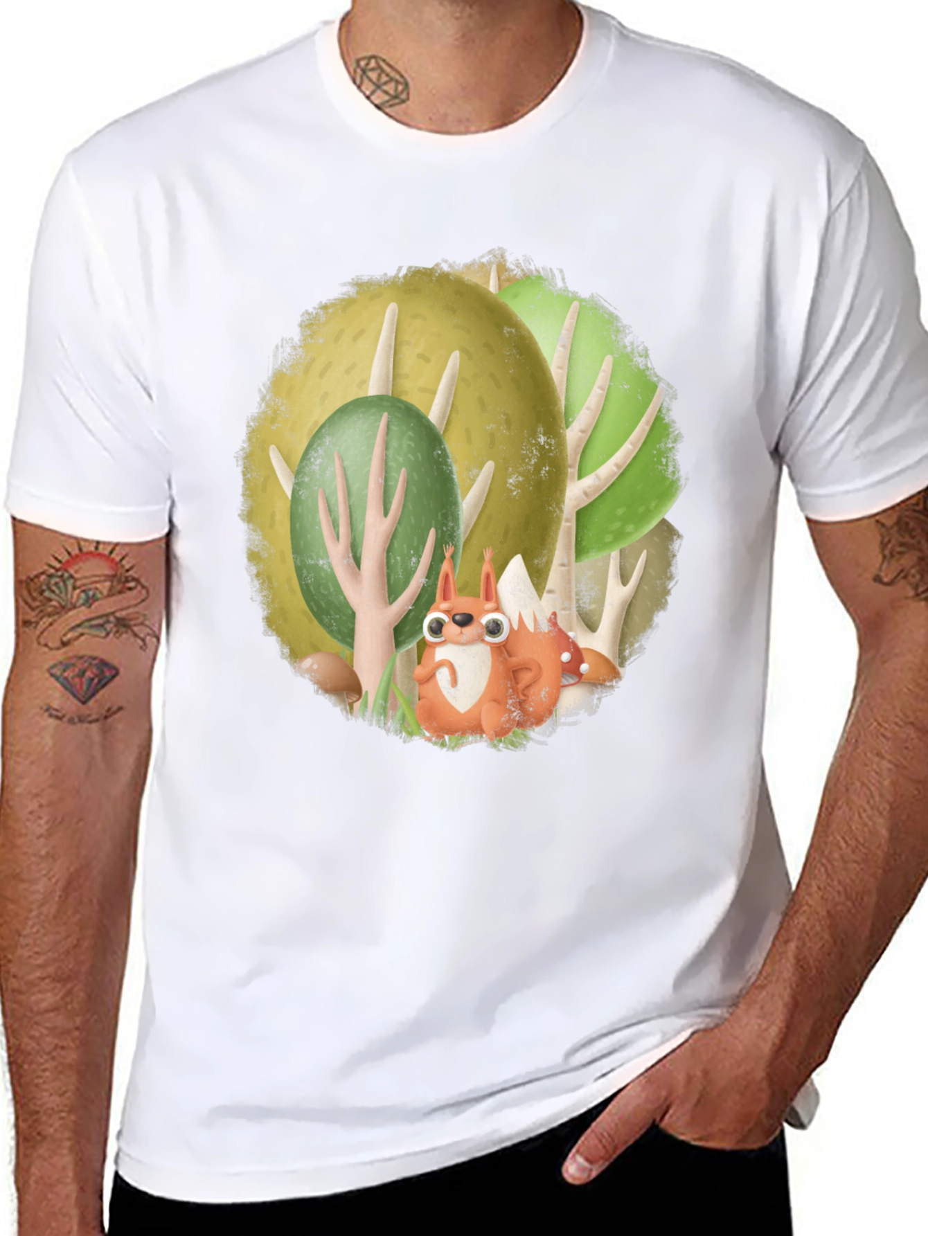 Black Whimsical Squirrel Forest Graphic Tee view 8