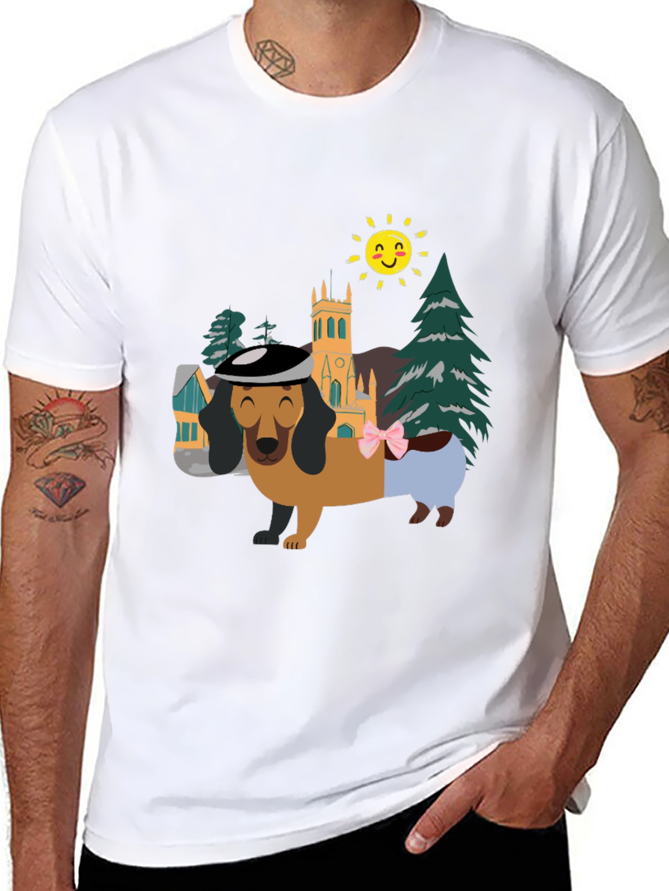 Black Dachshund Landscape Graphic Tee - Stylish & Fun! view 8