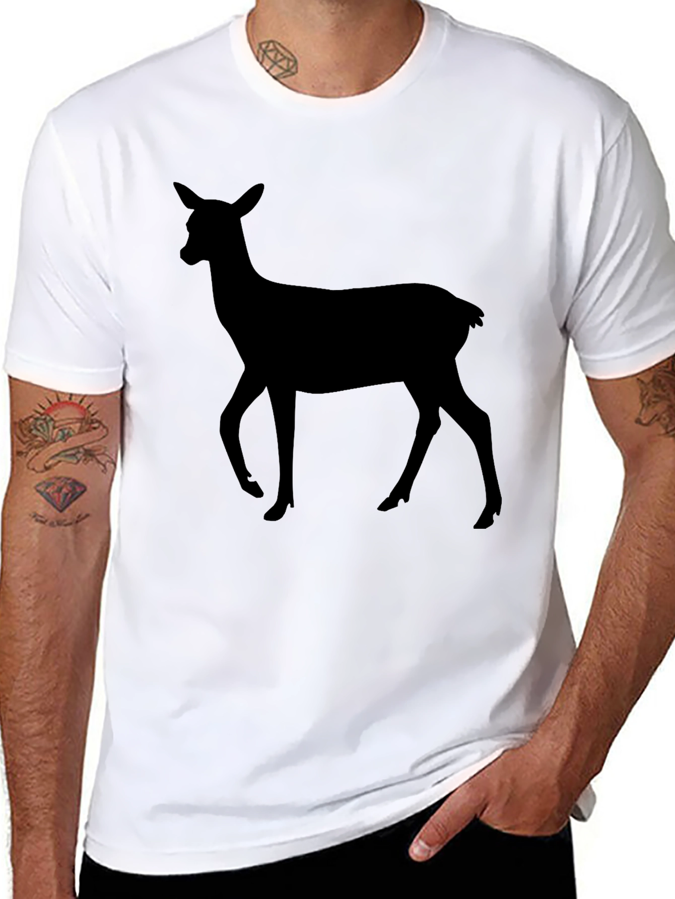 Black Deer Silhouette Black T-Shirt - Unisex Casual Tee view 8