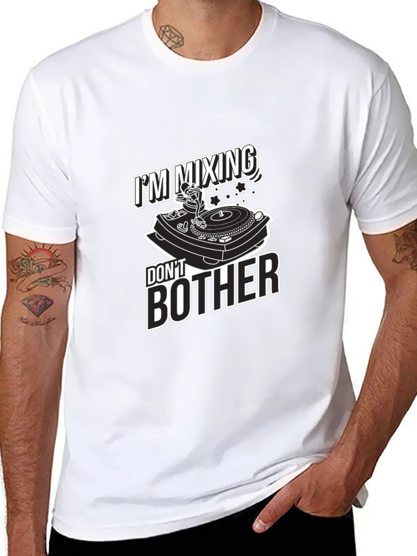 Black DJ Mixing Don't Bother Graphic T-Shirt view 8