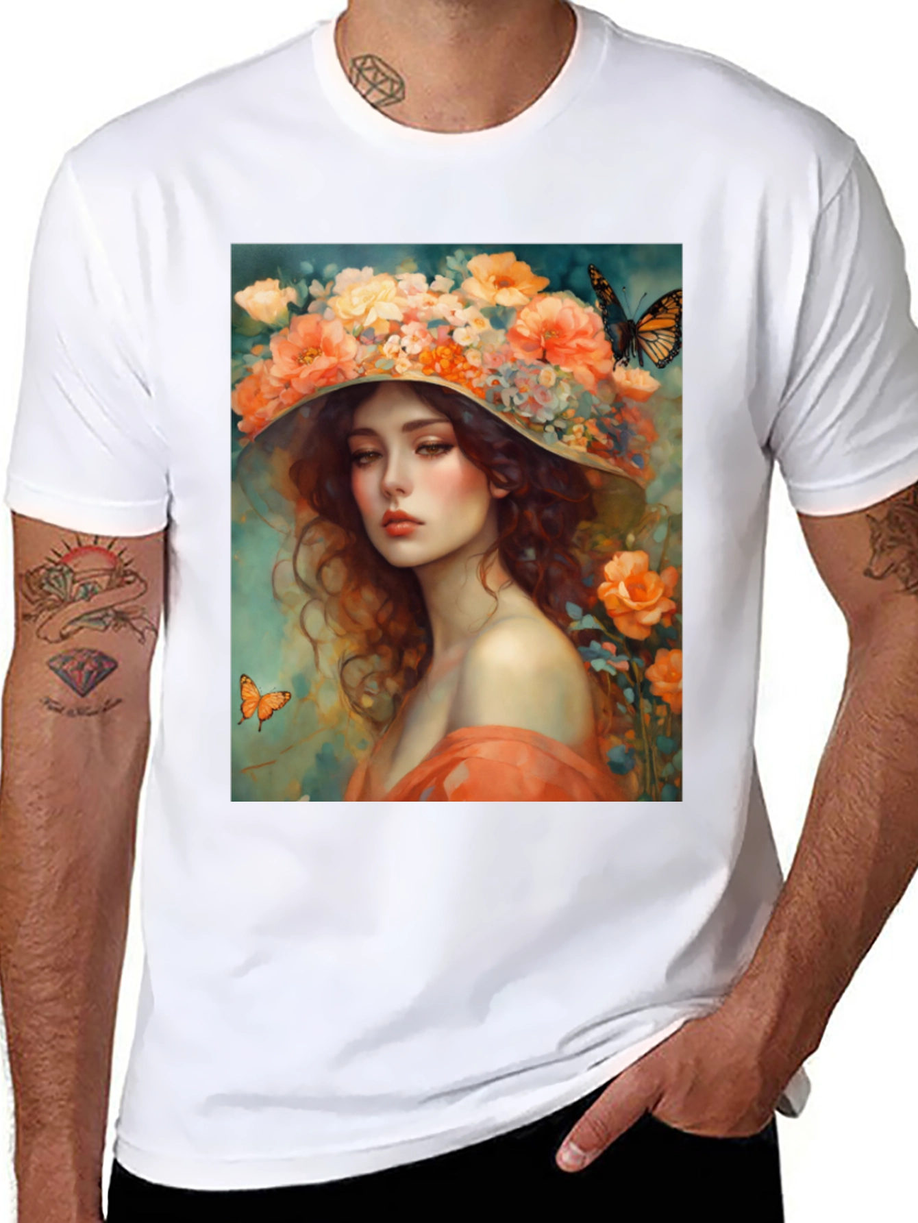 Black Floral Woman T-Shirt view 8
