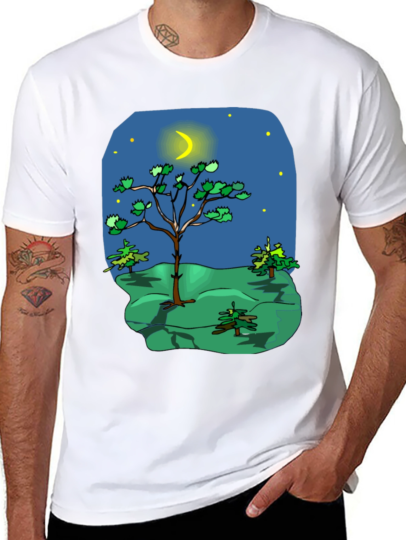 Black Cartoon Nature Scene Black T-Shirt view 8