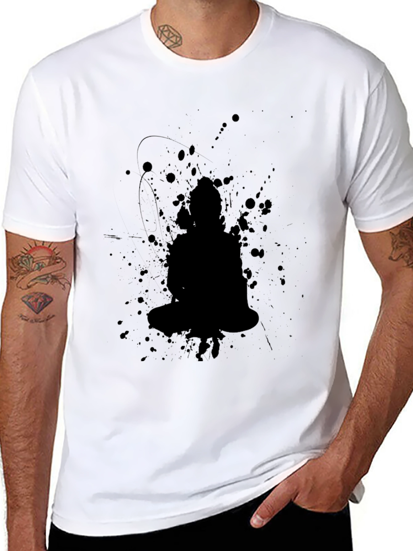Black Black Buddha Splatter Print T-Shirt view 8