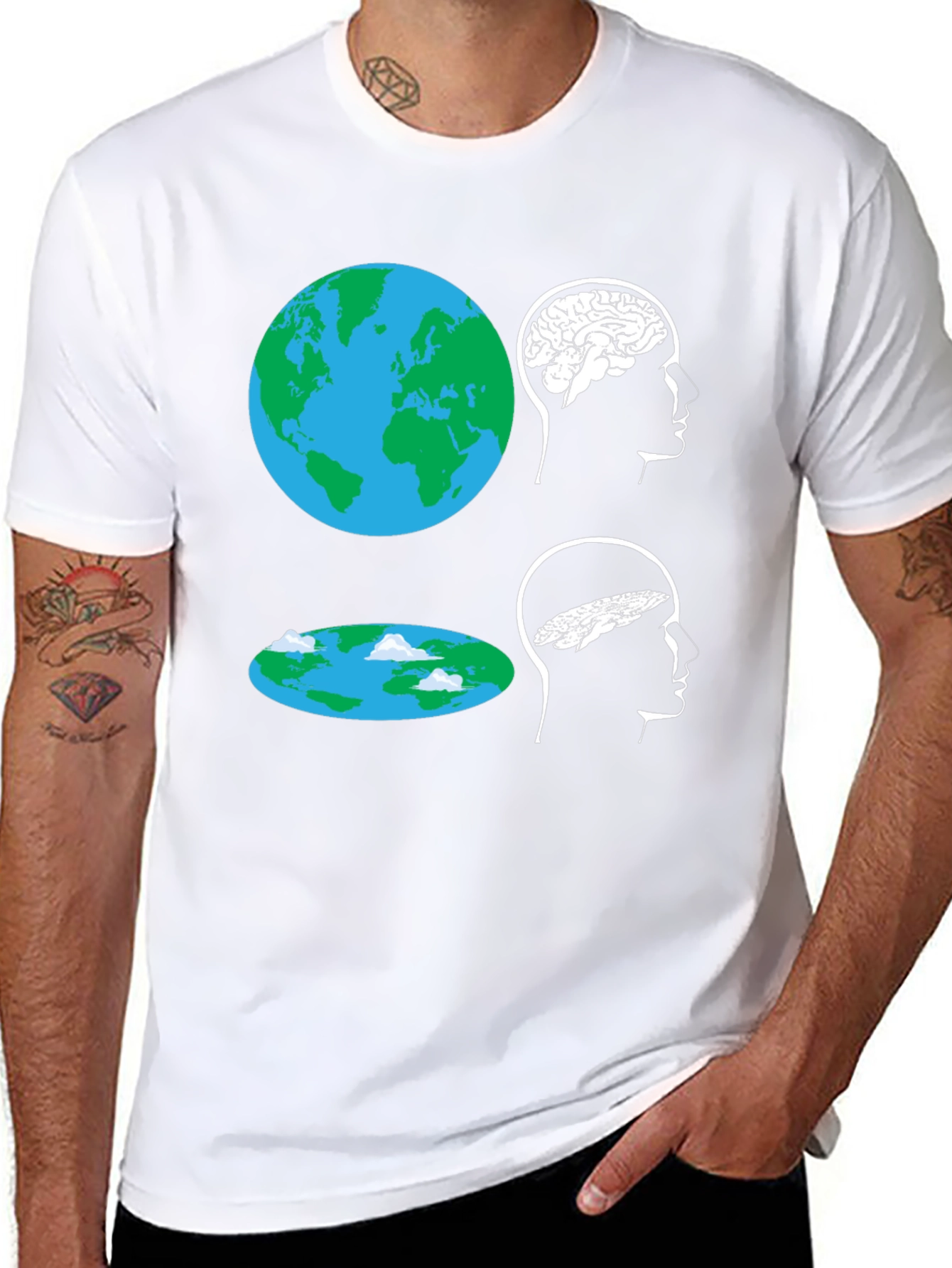 Black Flat Earth Brain Tee: Round vs. Flat Mindset T-Shirt view 8