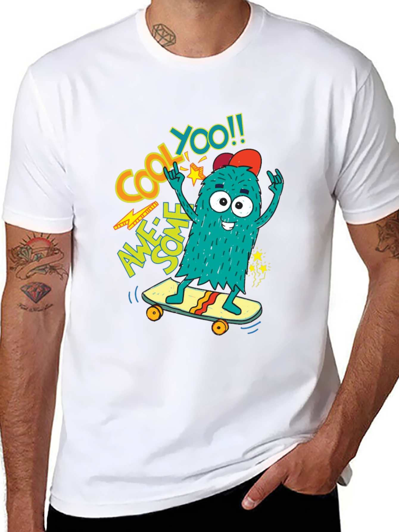 Black Cool Monster Skateboard Graphic Tee - Awesome YOO!! view 8