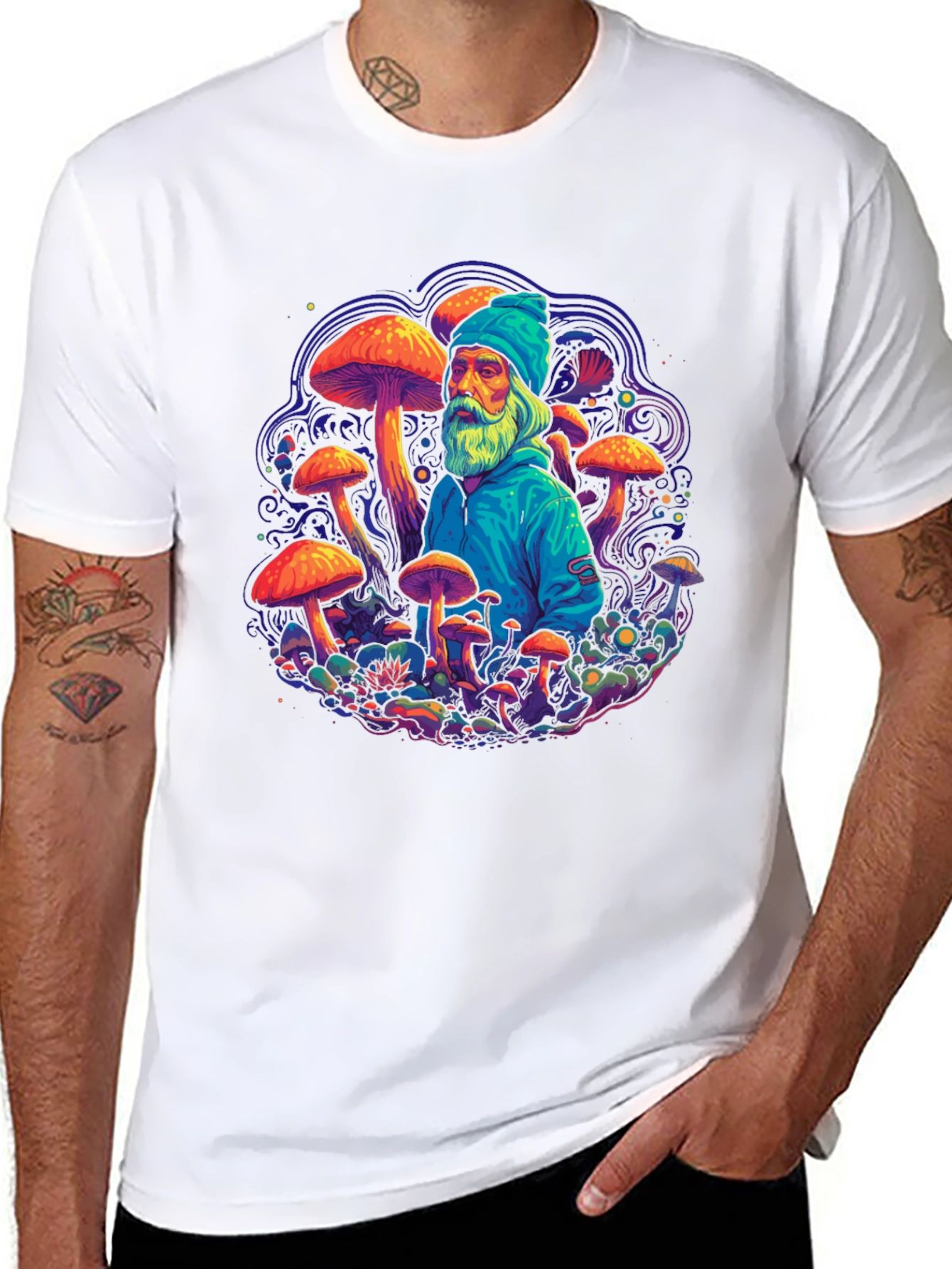 Black Wizard Mushroom Graphic Tee - Psychedelic Design view 8