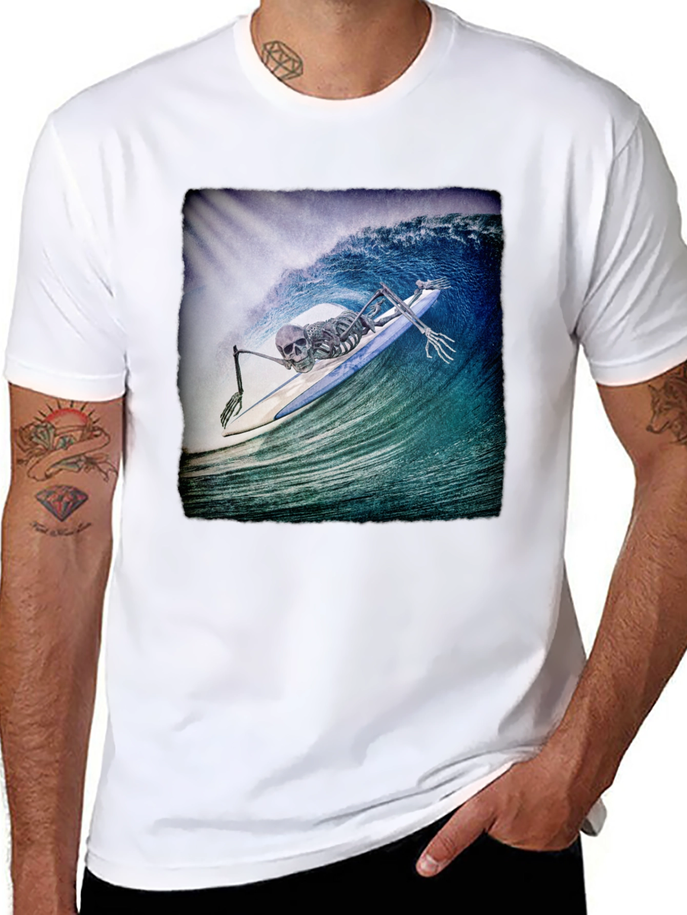 Black Skeleton Surfer T-Shirt - Black Crew Neck Tee view 8