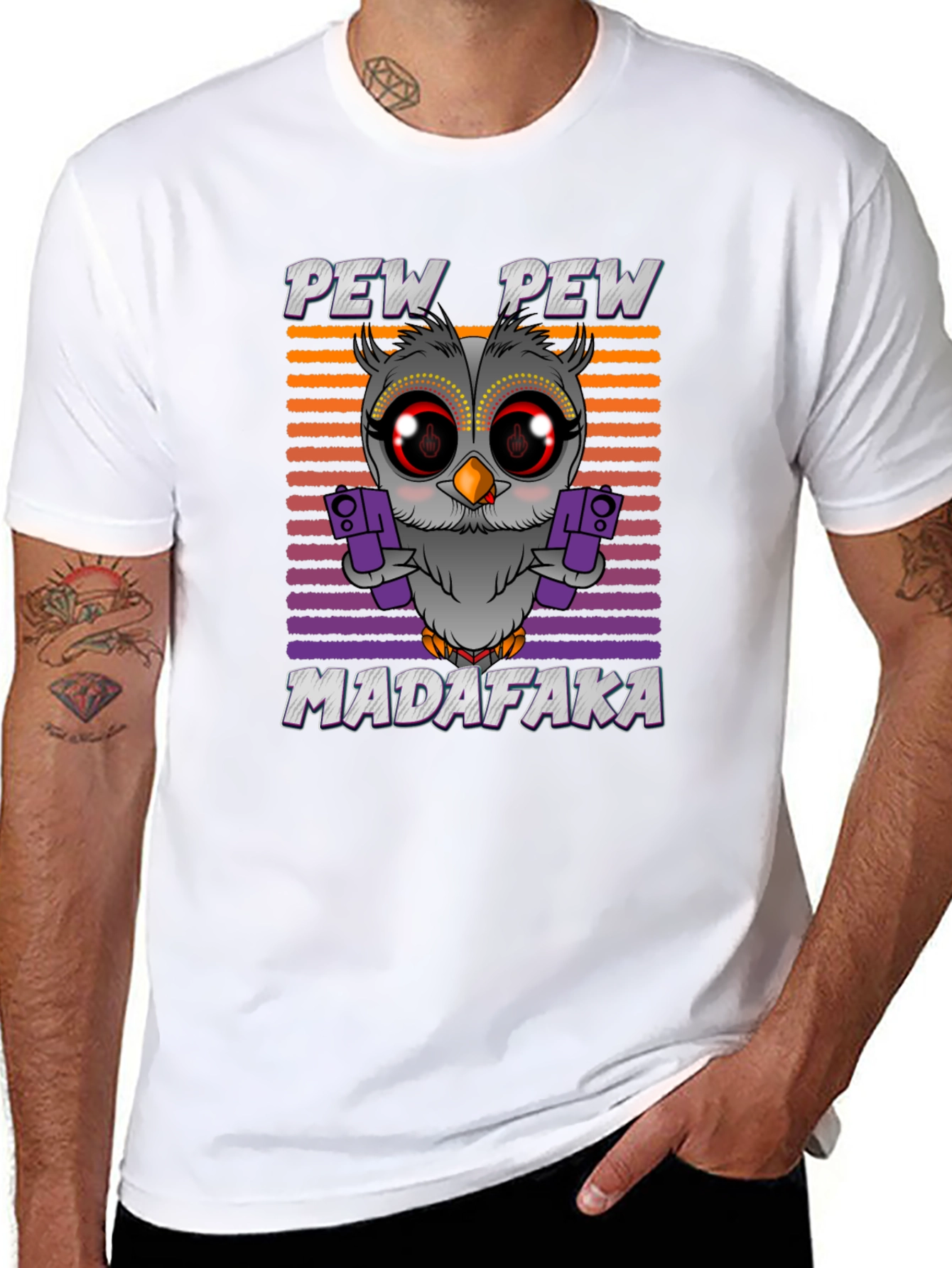 Black Pew Pew Madafaka Owl Graphic T-Shirt view 8