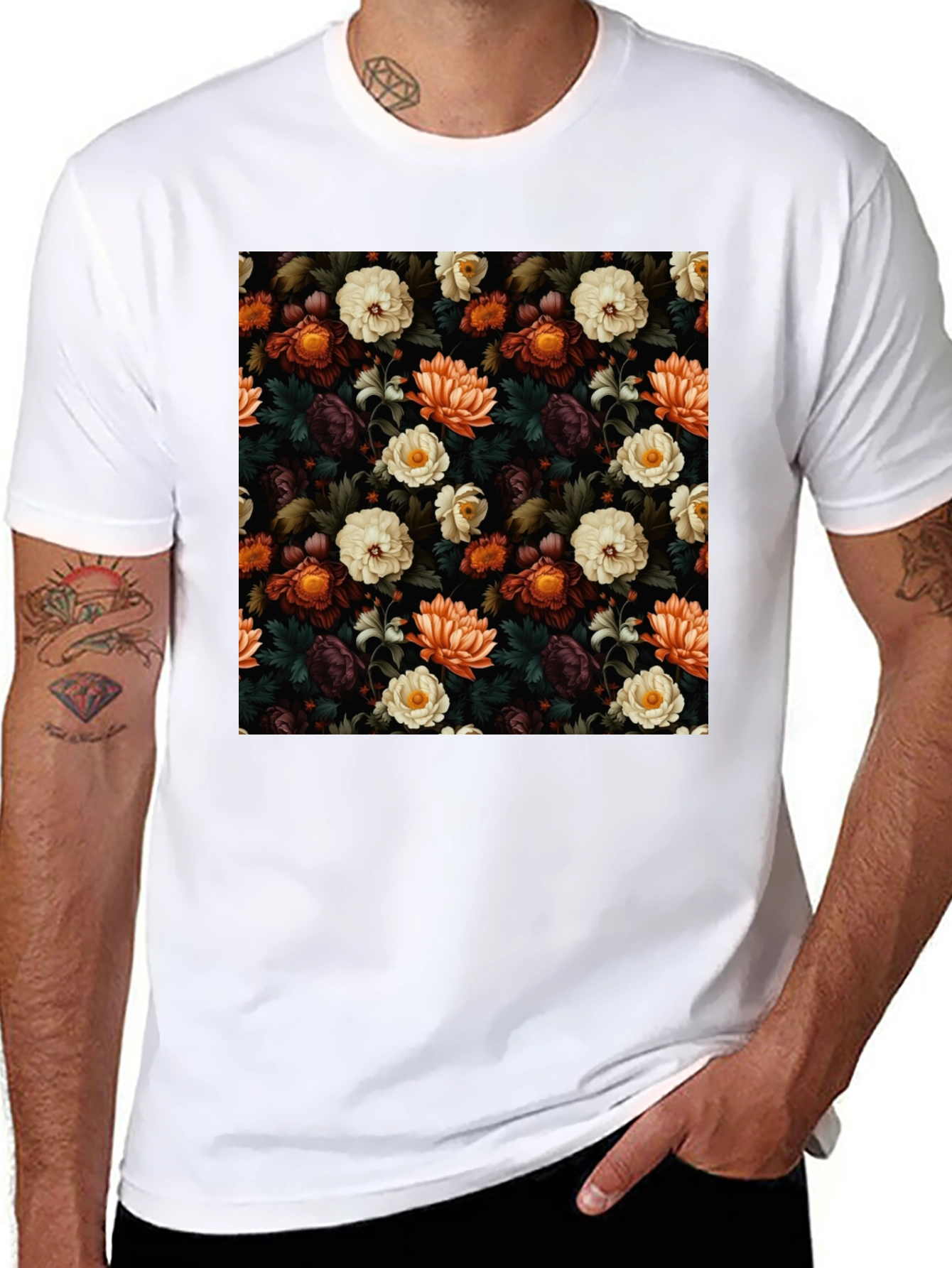 Black Floral Pattern T-Shirt view 8