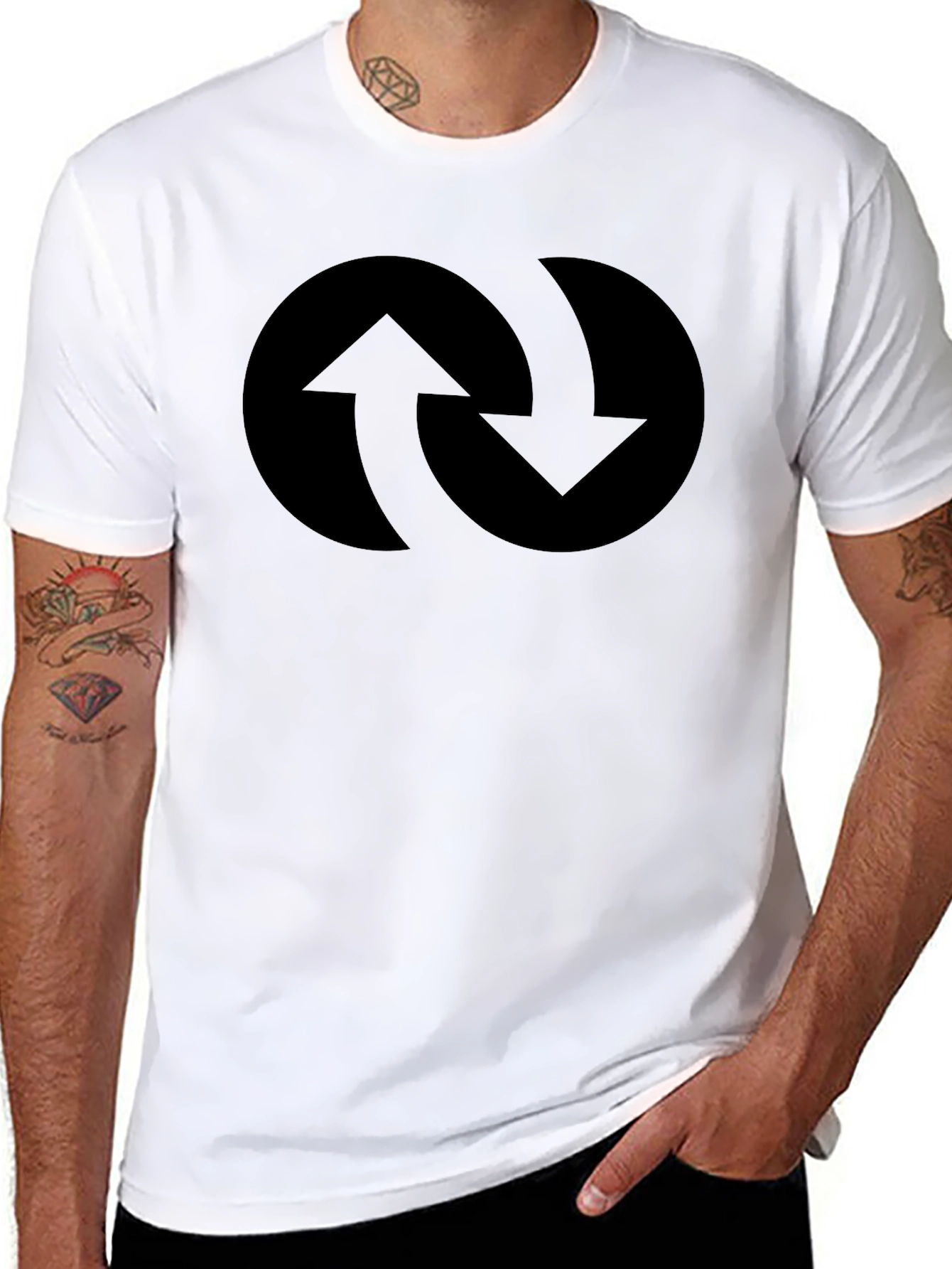 Black Black Circular Arrow Graphic Tee - Modern Design view 8