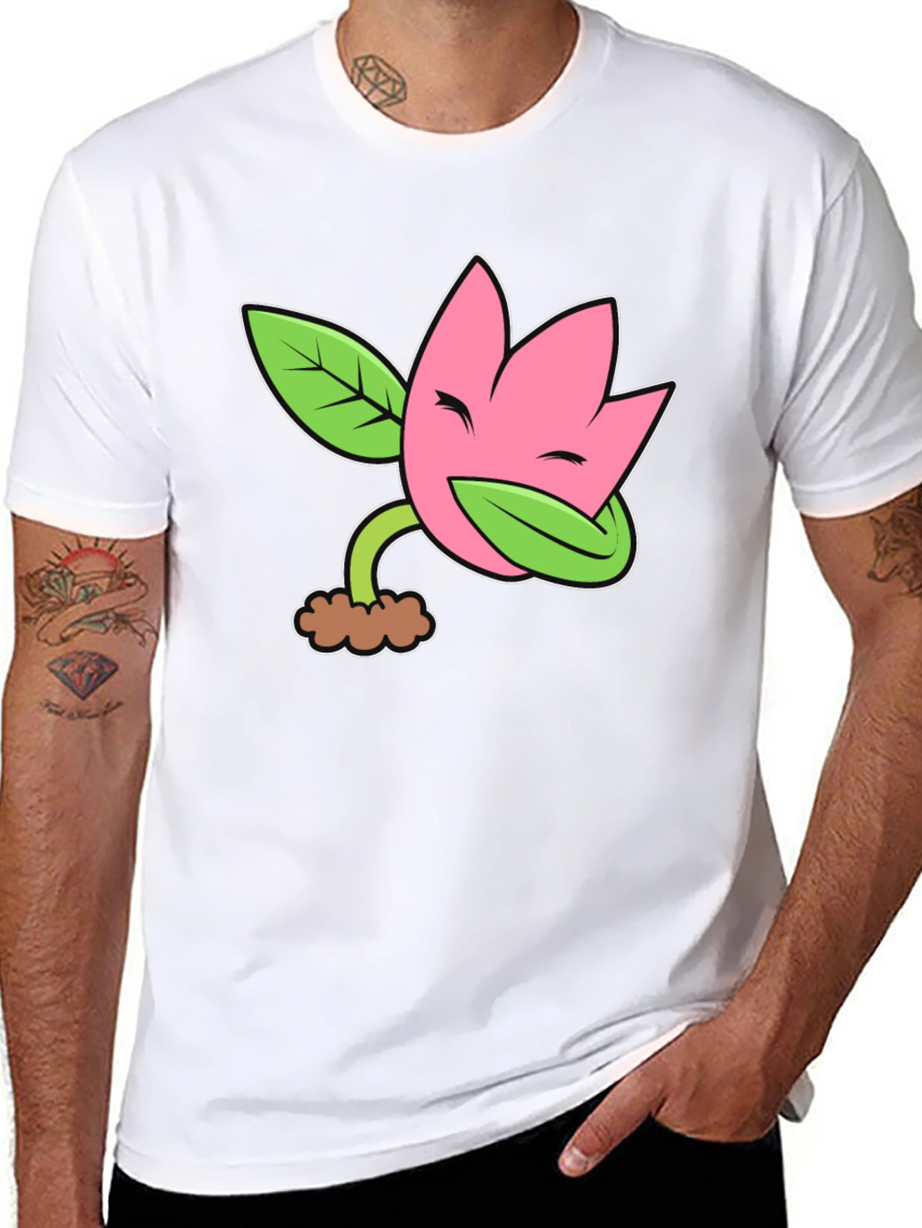 Black Funny Flower Plant Cartoon Black T-Shirt view 8
