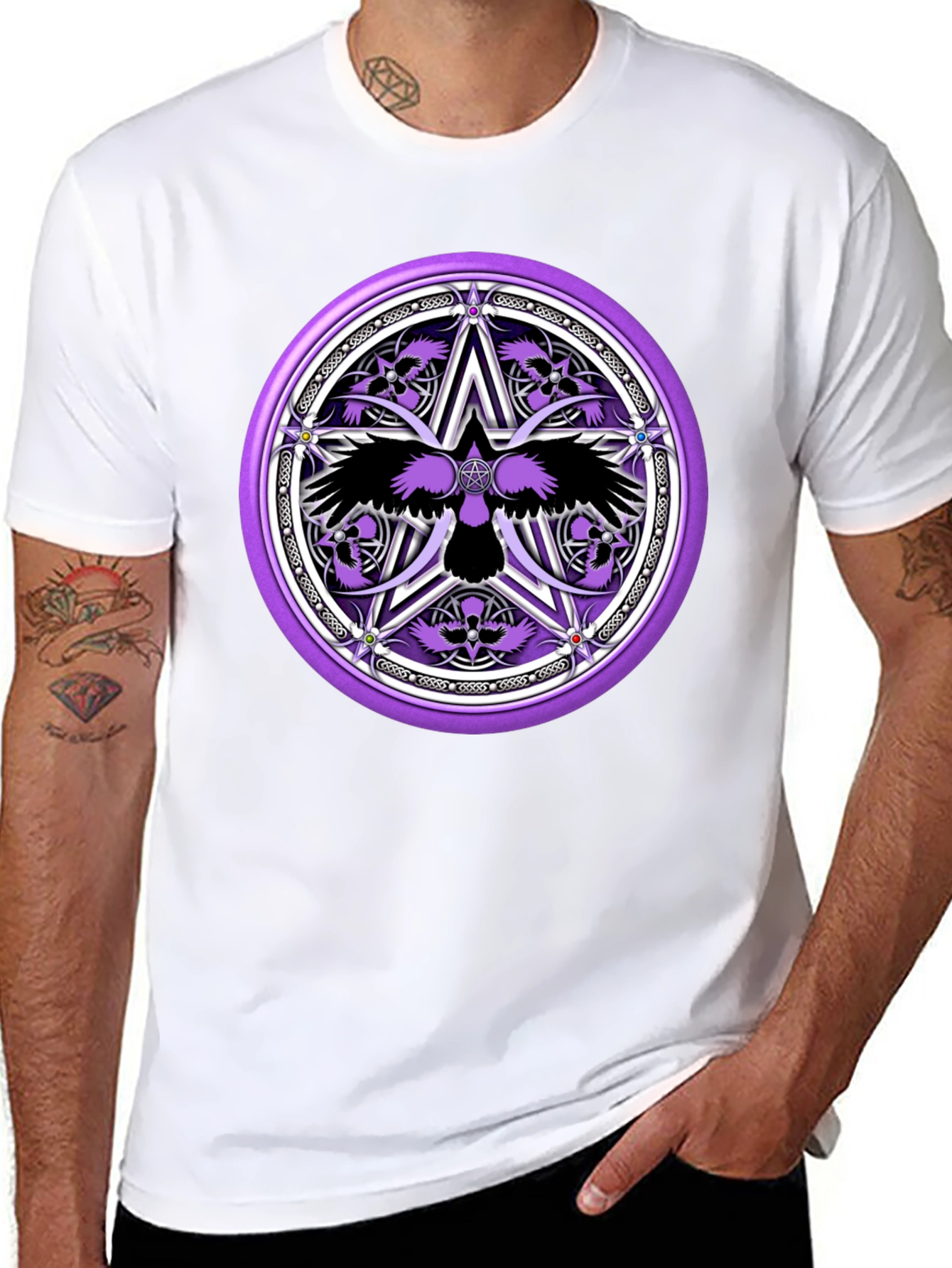Black Raven Pentagram Graphic Tee - Black view 8
