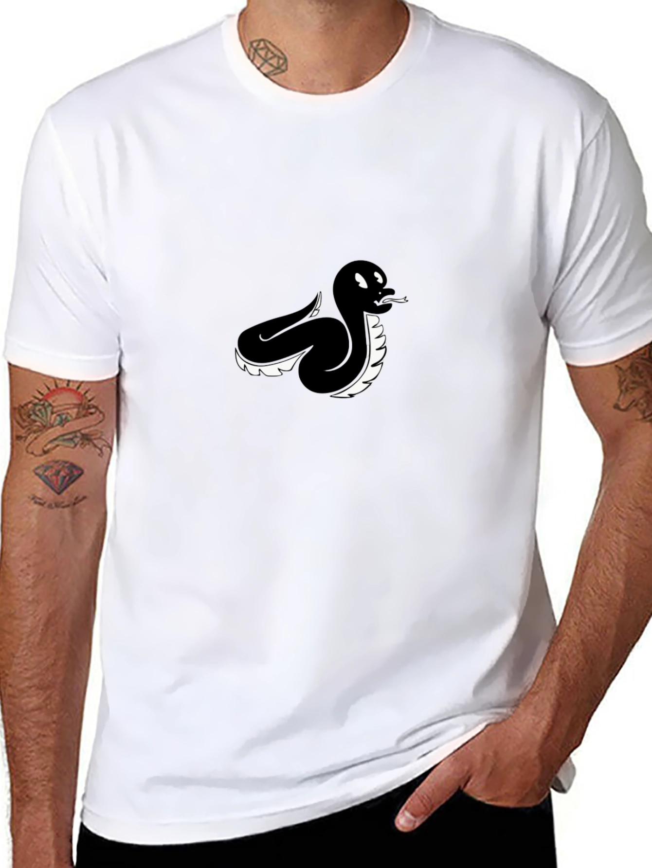 Black Black Snake Graphic Tee - Cool Cartoon Serpent Design view 8