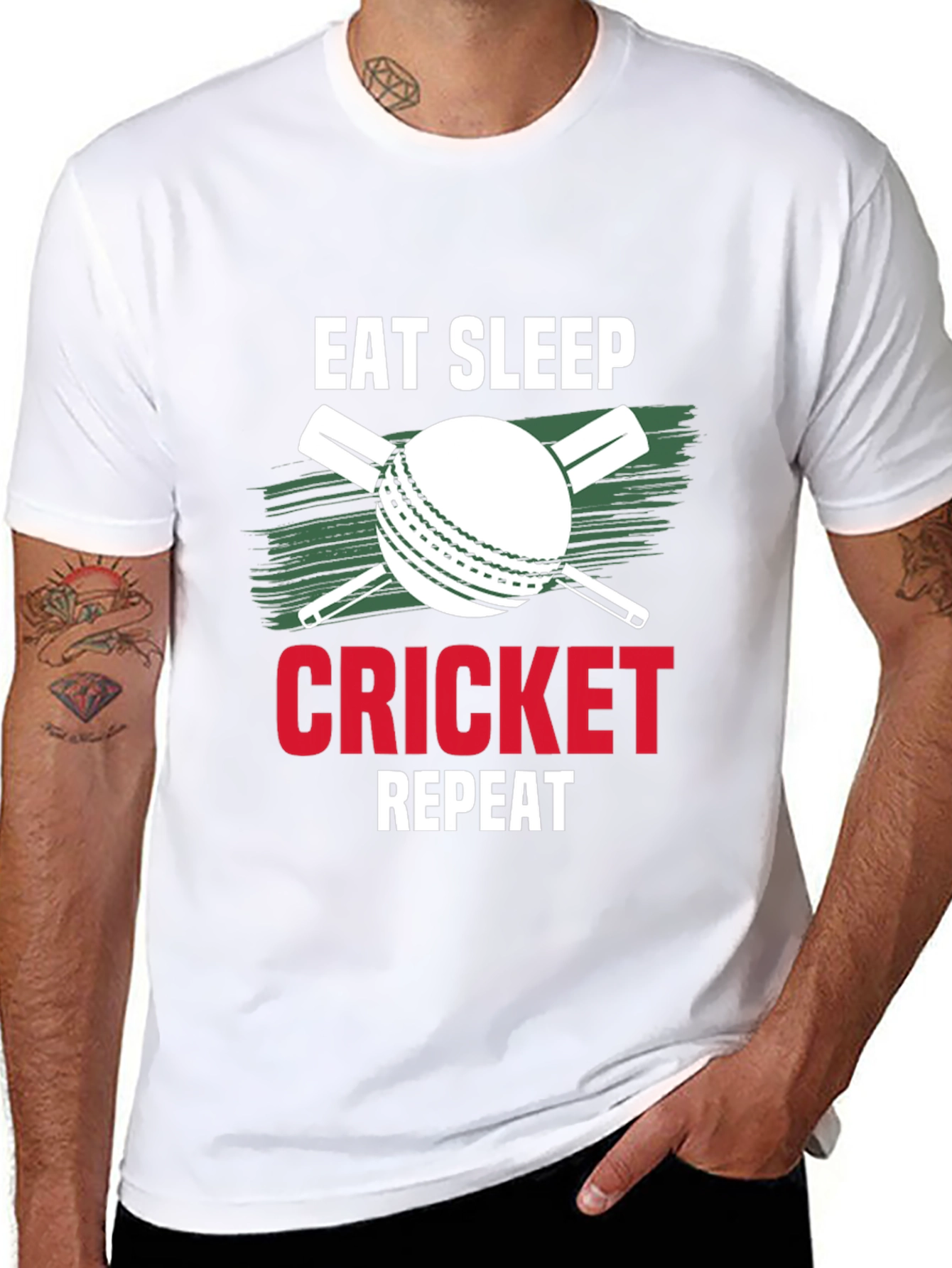 Black Eat Sleep Cricket Repeat Graphic Tee view 8