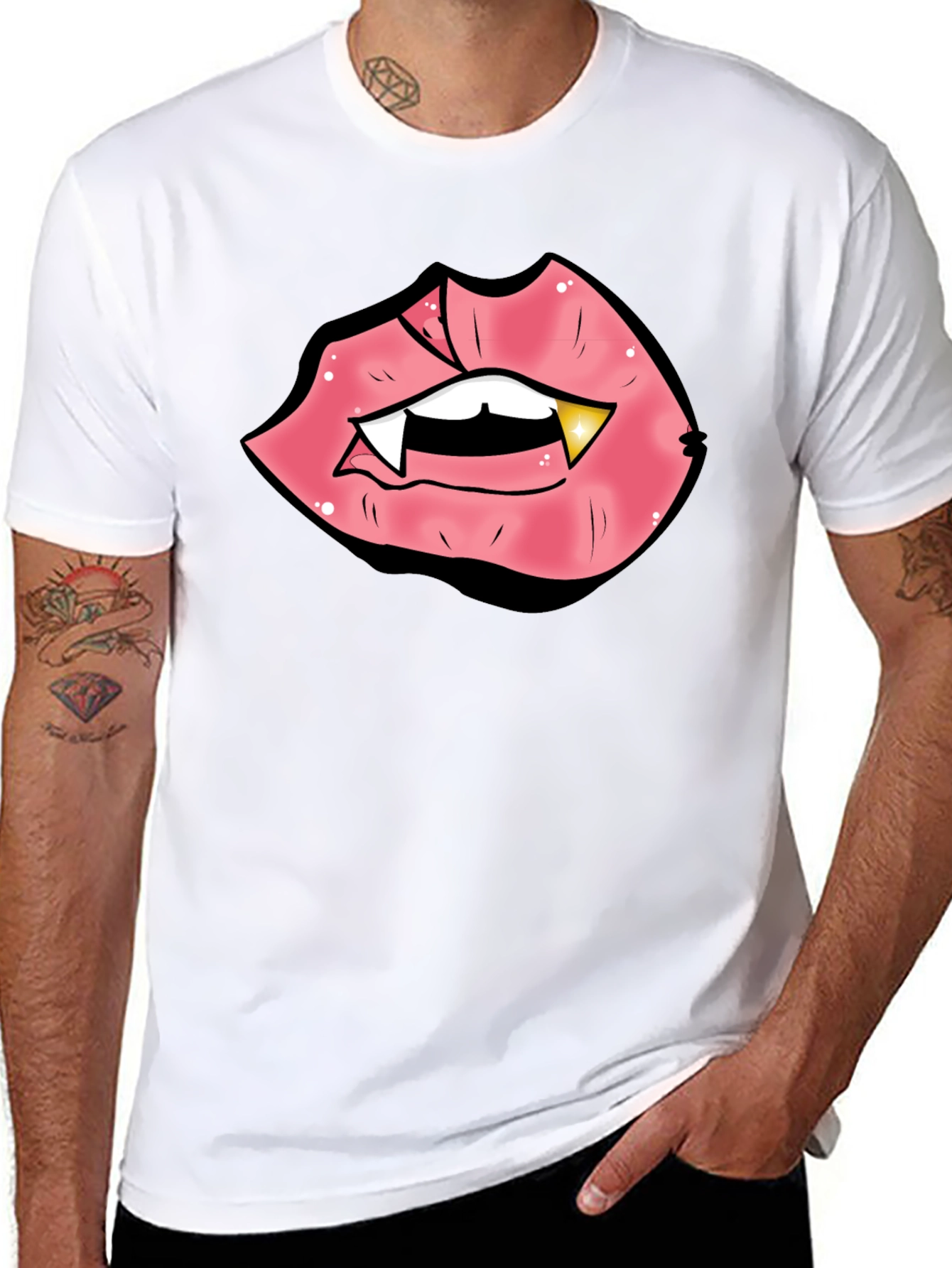 Black Vampire Lips Graphic Tee - Black Cotton Blend view 8