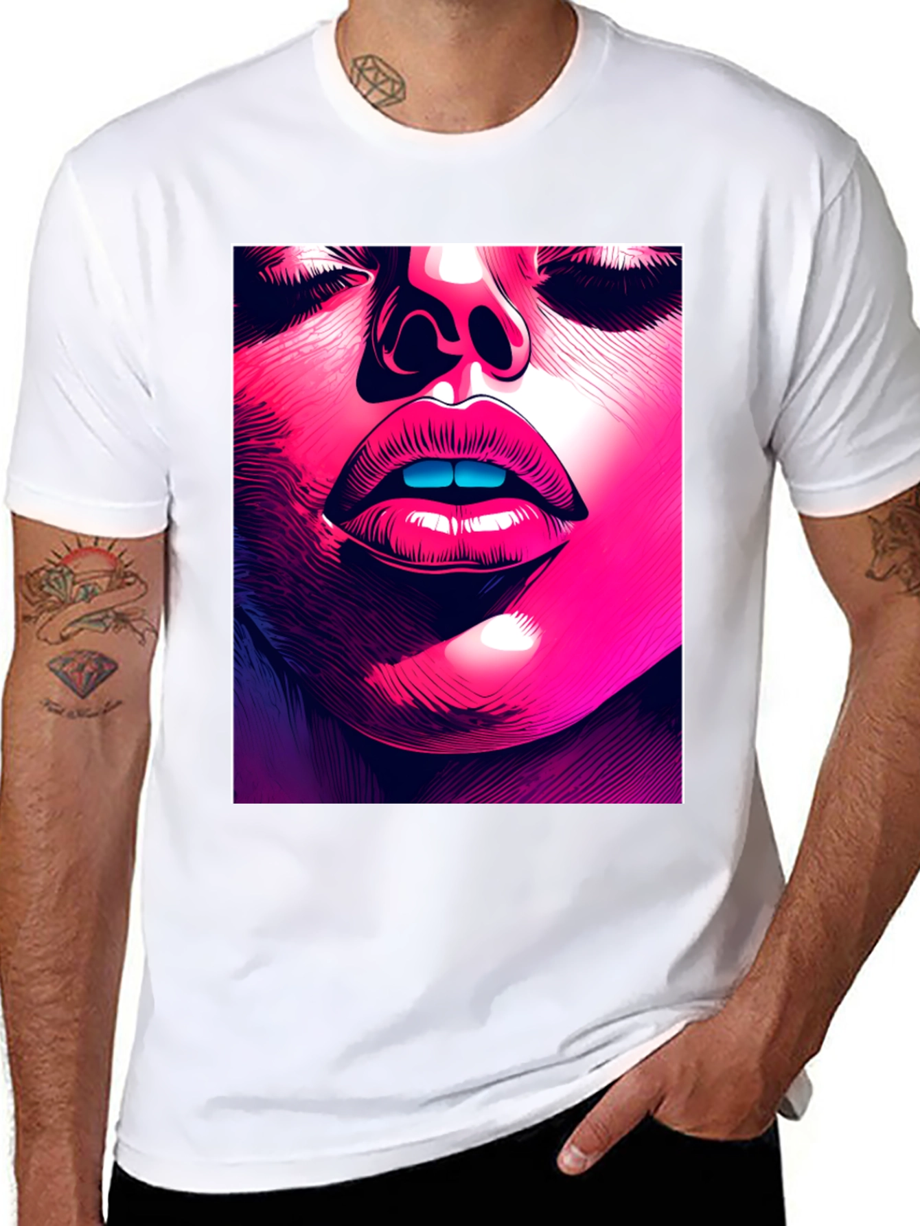 Black Abstract Face Graphic Tee - Stylish Black T-Shirt view 8